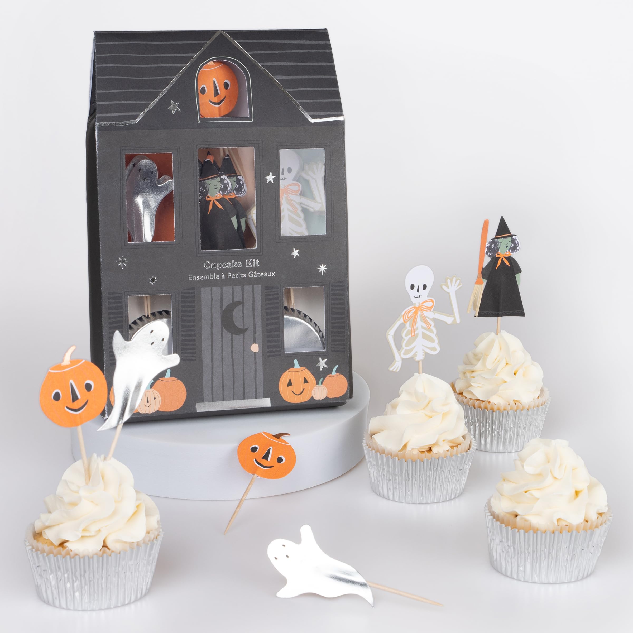 Meri Meri 24 Count Halloween Cupcake Kit, Includes 24 Toppers & 24 Shiny Silver Liners, Haunted Mansion Design, Great for Halloween Baking - Image 3