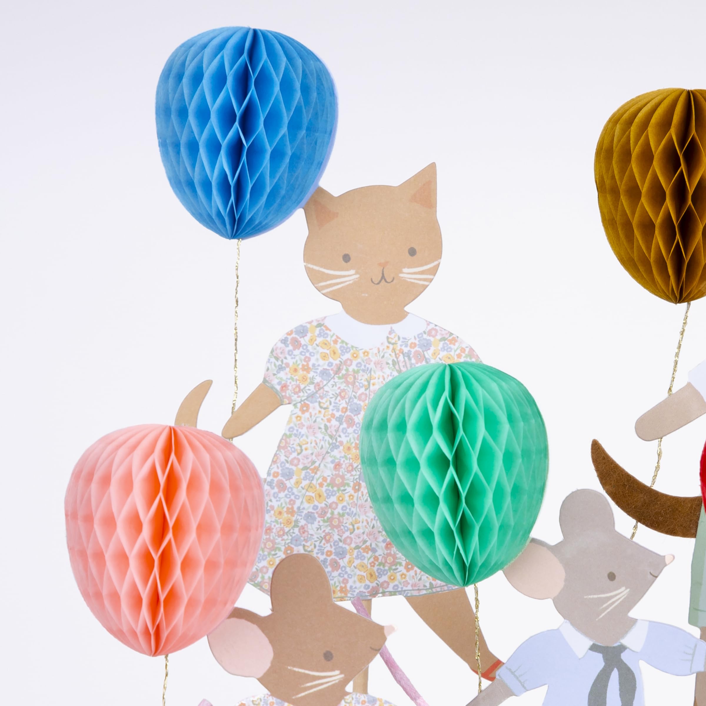 Meri Meri Animal Friends Cake Toppers (Set of 5), 5 Charming Animal Characters, 3D Honeycomb Balloon Details, Adorable for First Birthdays & Baby Showers, Easy To Assemble, 2.25" x 8" x 0.75" Each - Image 3