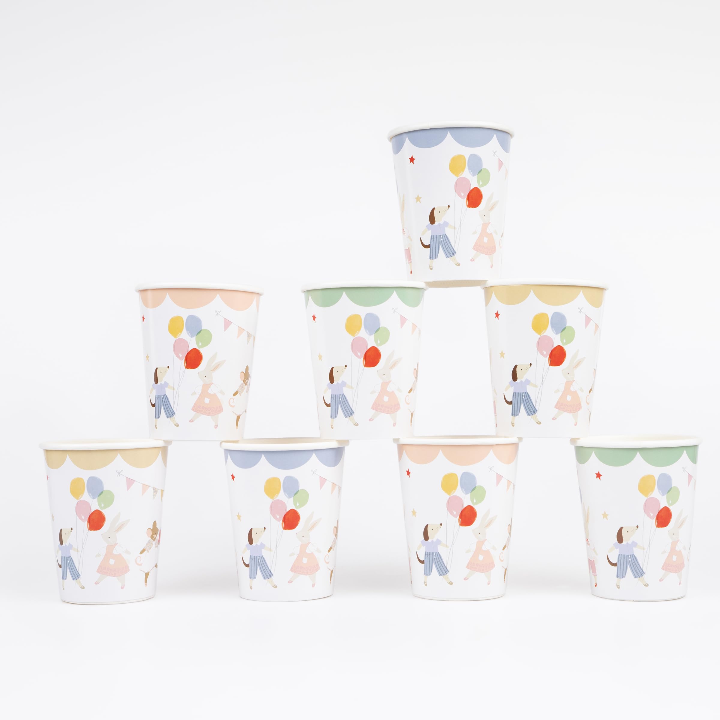 Meri Meri Animal Friends Party Cups (Pack of 8), Disposable Paper Cups, 9oz capacity, Hot or Cold Drinks, Adults & Kids, Birthday Parties, Baby Showers