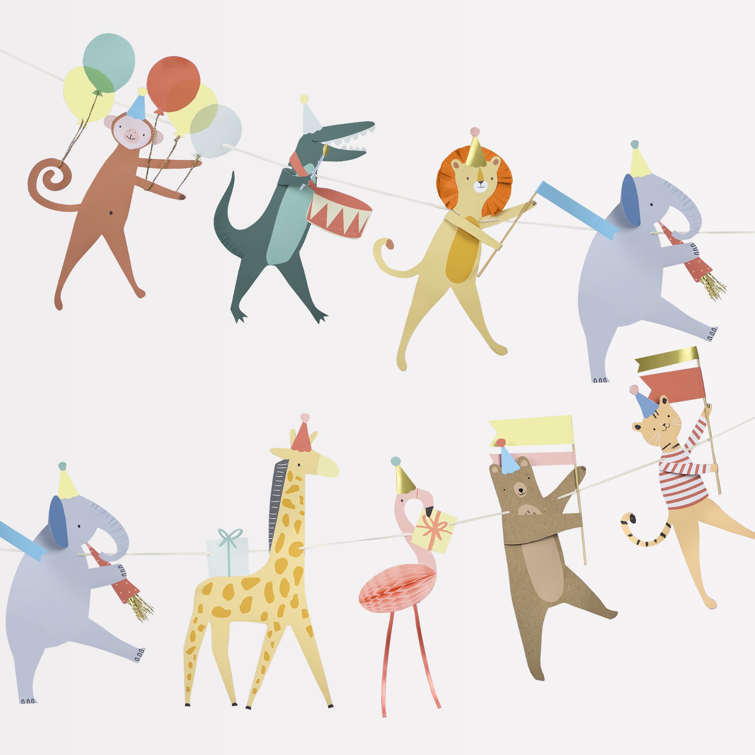 Meri Meri Animal Parade Party Banner (Pack of 1), 10' Strand Including Excess Cord, Reusable Meri Meri Garland