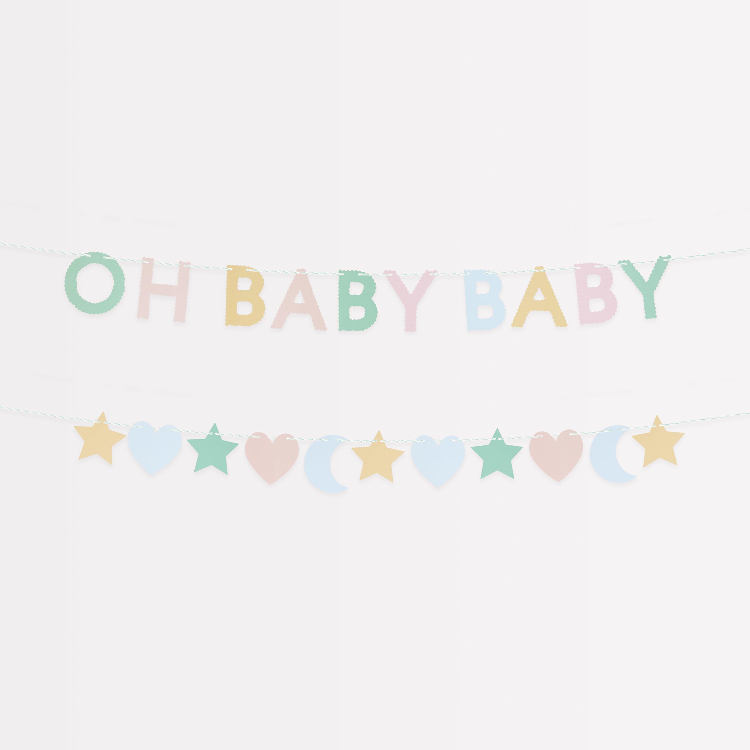 Meri Meri Baby Mini Garland Matchbox Banner Set (Pack of 2), 5' Strand Including Excess Cord, 2 Unique Strands, Reusable Baby Shower Garland
