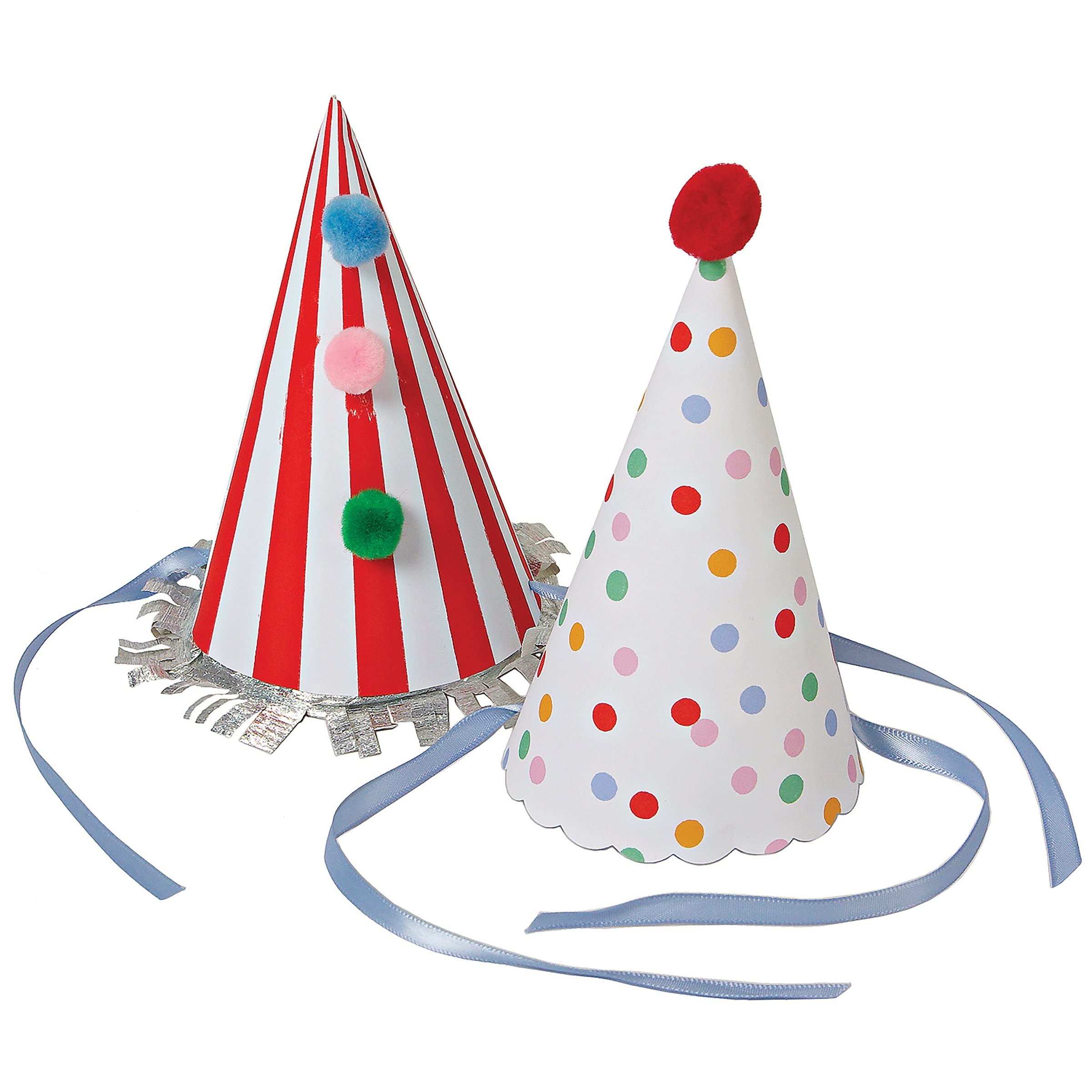 Meri Meri Birthday Party Hats, Pack of 8 Bright and Colorful Cone Birthday Hats for Kids & Adults, Cone Party Hats