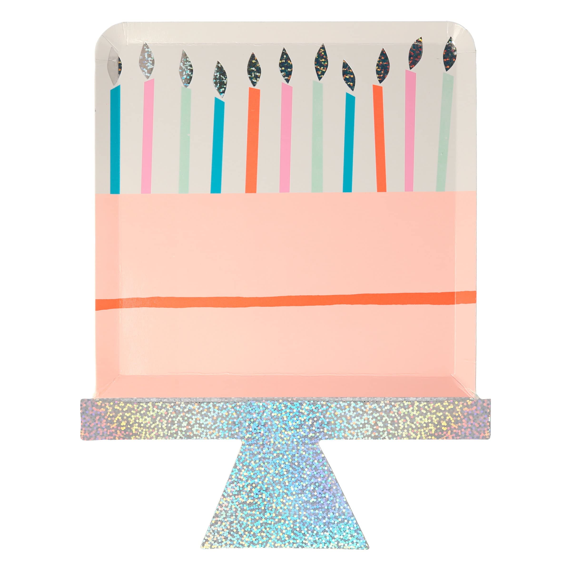 Meri Meri Birthday Party Plates, Pack of 8 Fun Shaped Disposable Plates for Party, Cake Shaped with Sparkly, Silver Foil Details – Great for Kid’s Birthday Celebration