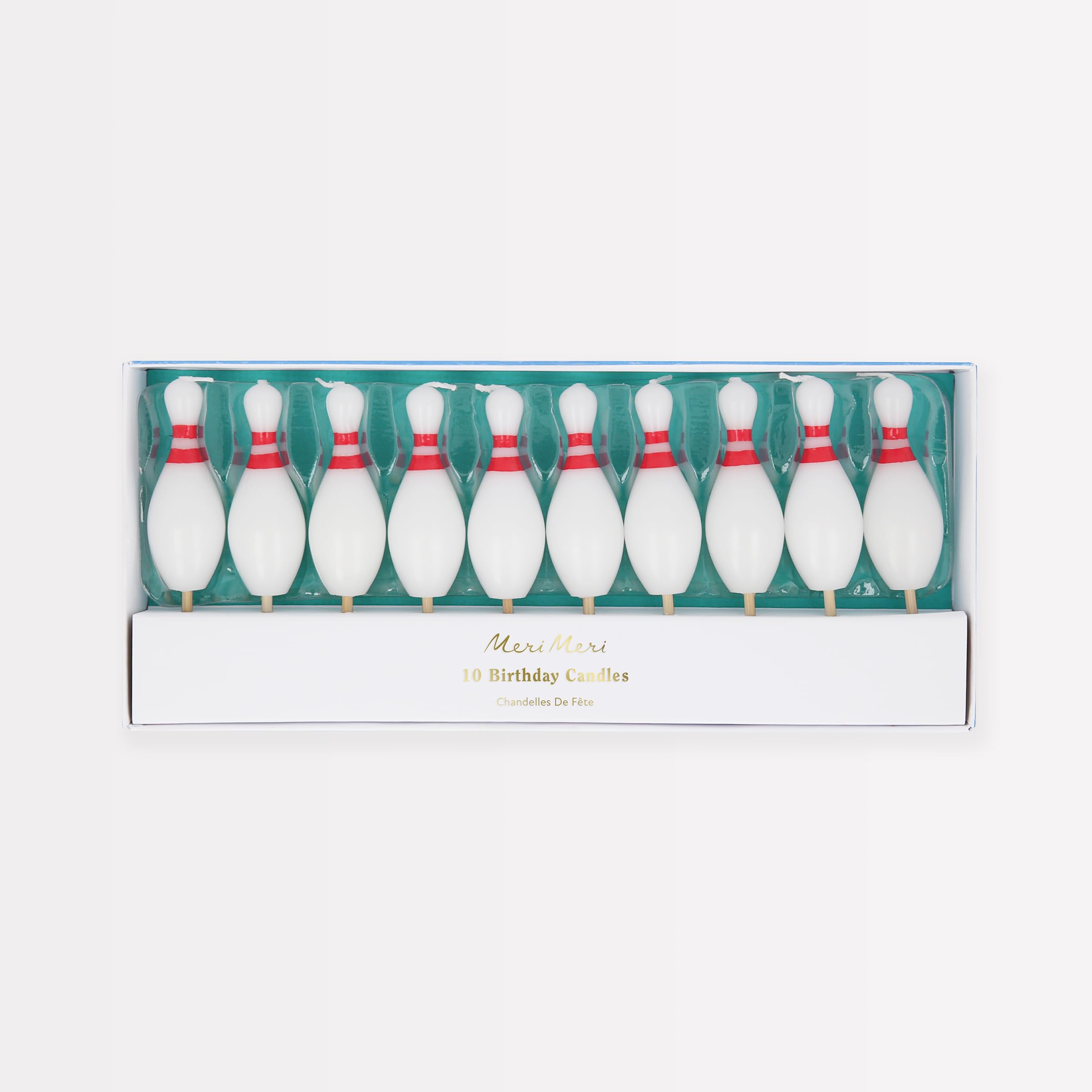 Meri Meri Bowling Pin Candles (Pack of 10), 3.75" Tall, Unscented, Bowling Party Decorations