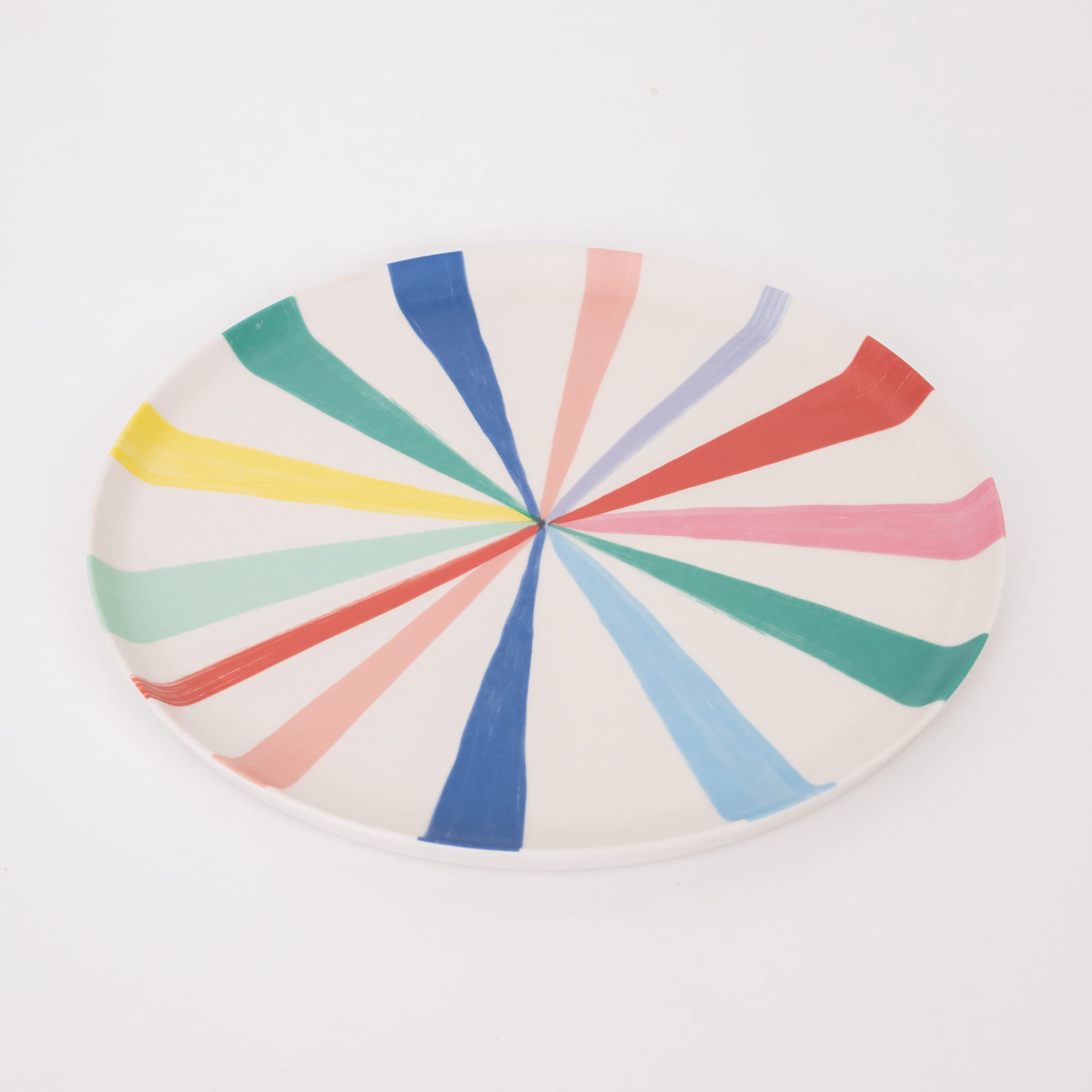 Meri Meri Bright Stripe Bamboo Plates, Pack of 6 Dishwasher Safe & Reusable Bamboo Plates, Available in 2 Sizes – Perfect for Parties or to Brighten Everyday Meals
