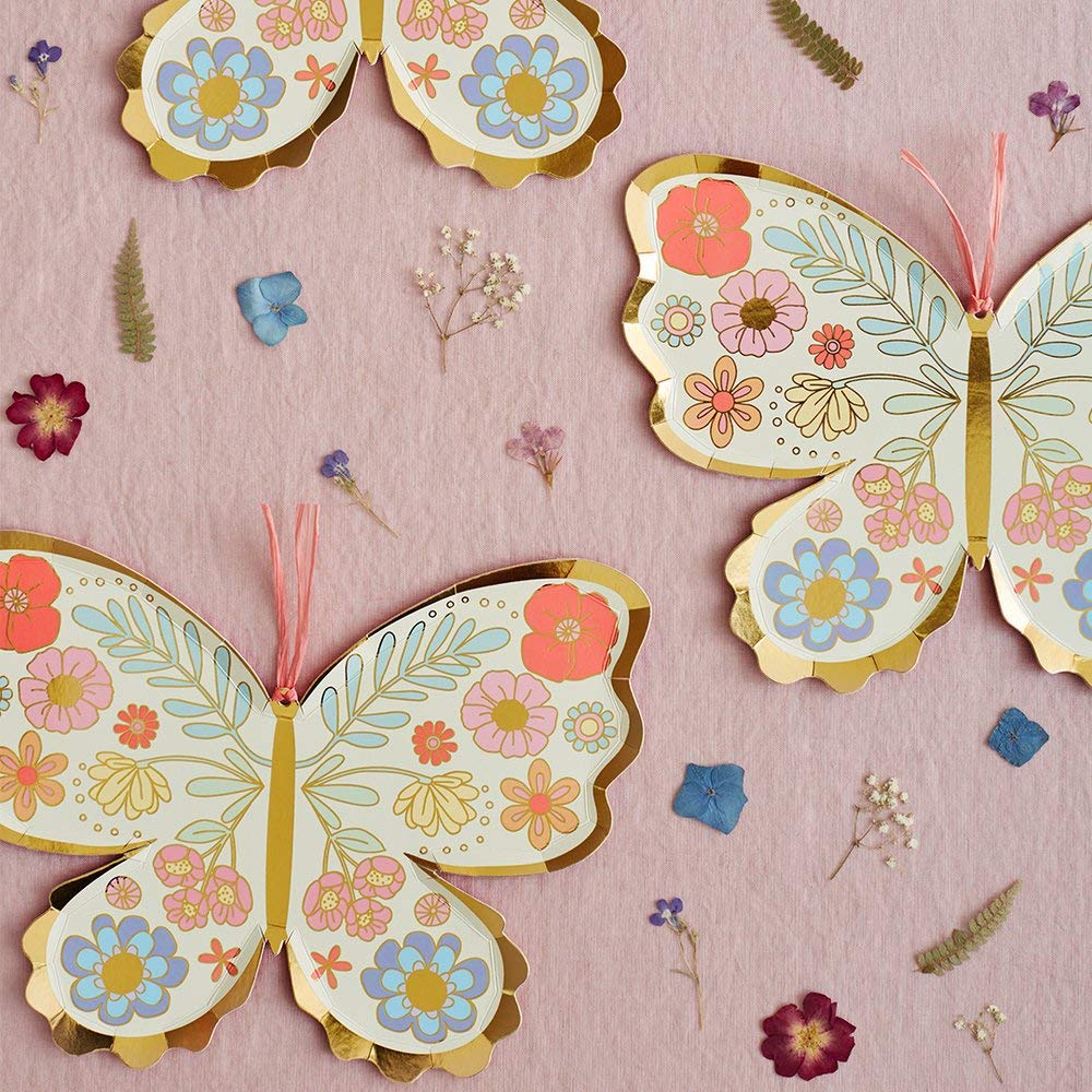 Meri Meri Butterfly Plates, Pack of 8 Disposable Paper Plates, Fun Shaped with Floral and Gold Foil Details – Great for Butterfly Birthday Decorations, or Brightening any Party - Image 3