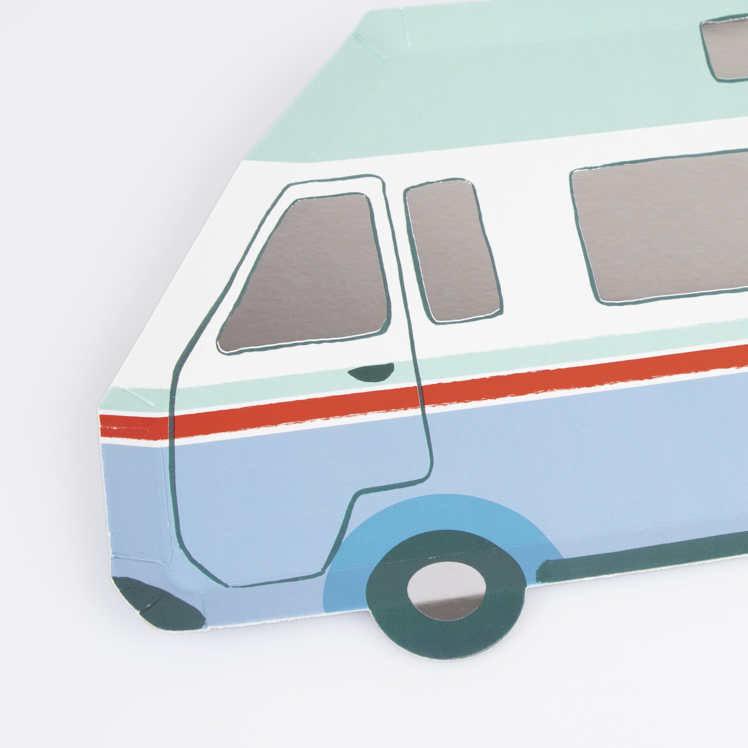Meri Meri Camper Van Party Plates (Pack of 8), Disposable Paper Plates for Camping, Outdoors, Birthday Parties, Kids & Adults, Shiny Silver Foil Details, Hot & Cold Foods, 10" x 7" - Image 3