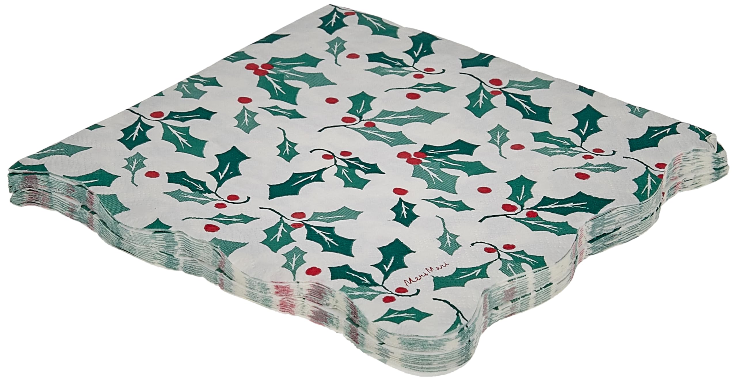 Meri Meri Christmas Paper Napkins (Pack of 16), Square Christmas Napkins Disposable, Thick & Absorbent 3-Ply Paper, Wavy Border