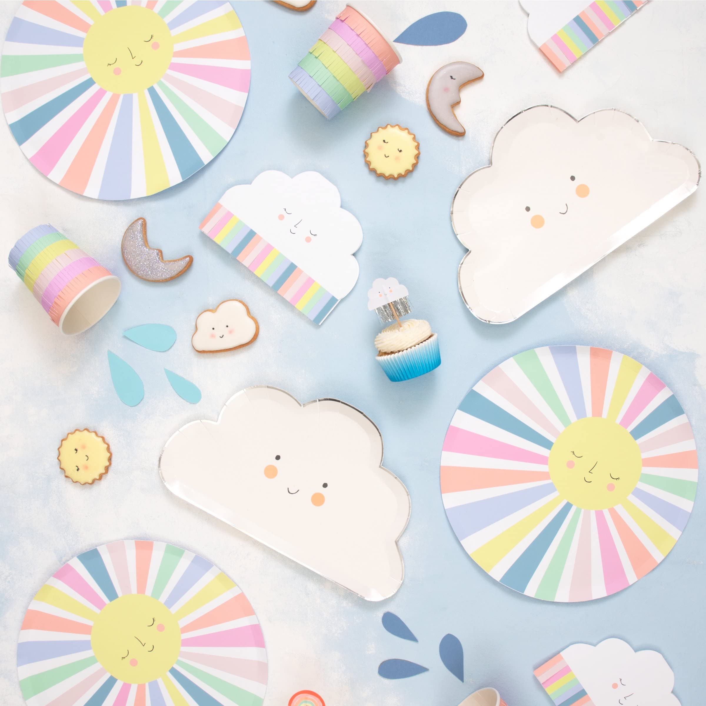 Meri Meri Sun Rainbow Plates, Pack of 12 Disposable Paper Plates, Cute Sun Illustration with Bright, Pastel Rainbow Colors – Perfect for Kid’s Birthday Party Decorations, Baby Shower Decor, and More - Image 3
