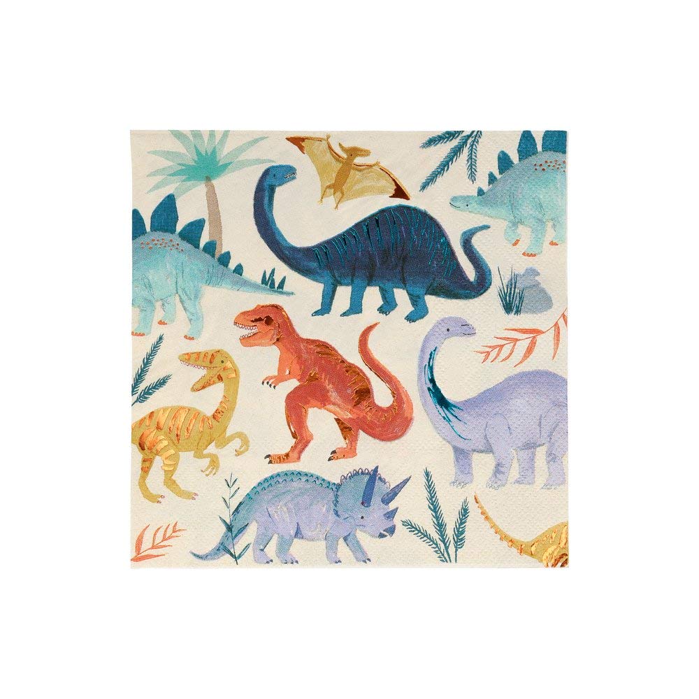 Meri Meri Dinosaur Napkins (Pack of 16), Thick & Absorbent 3-Ply Paper, Dinosaur Party Paper Napkins, Scalloped Edge, Disposable - Image 4