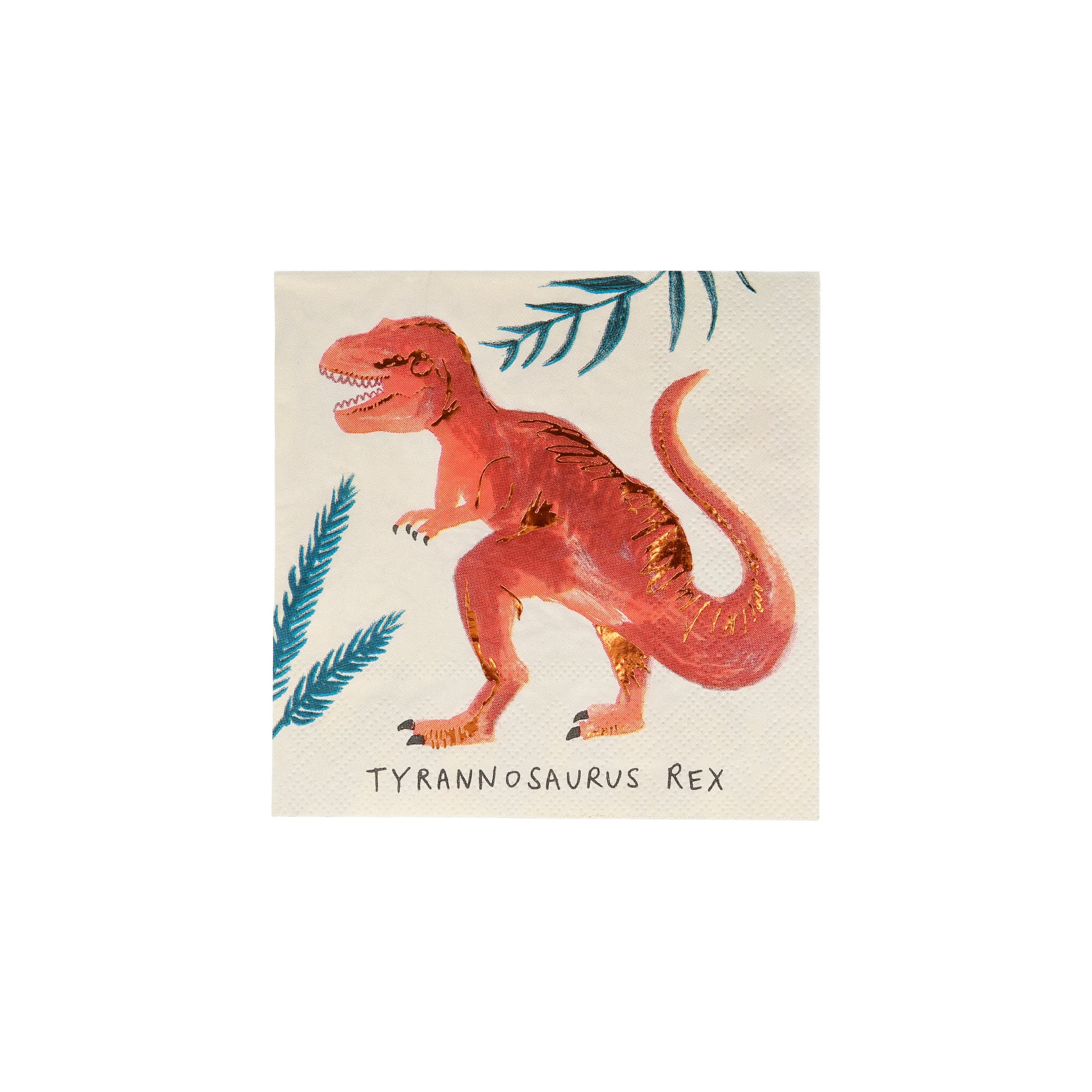 Meri Meri Dinosaur Napkins (Pack of 16), Thick & Absorbent 3-Ply Paper, Dinosaur Party Paper Napkins, Scalloped Edge, Disposable - Image 3