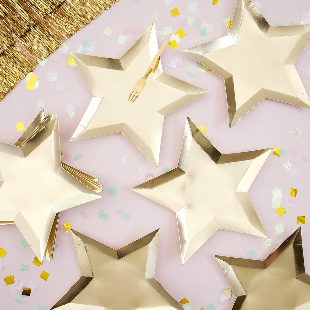 Meri Meri Disposable Gold Paper Plates (Pack of 8), Gold Star Plates for Party, NYE, or Graduation, Thick & Sturdy, Disposable - Image 4