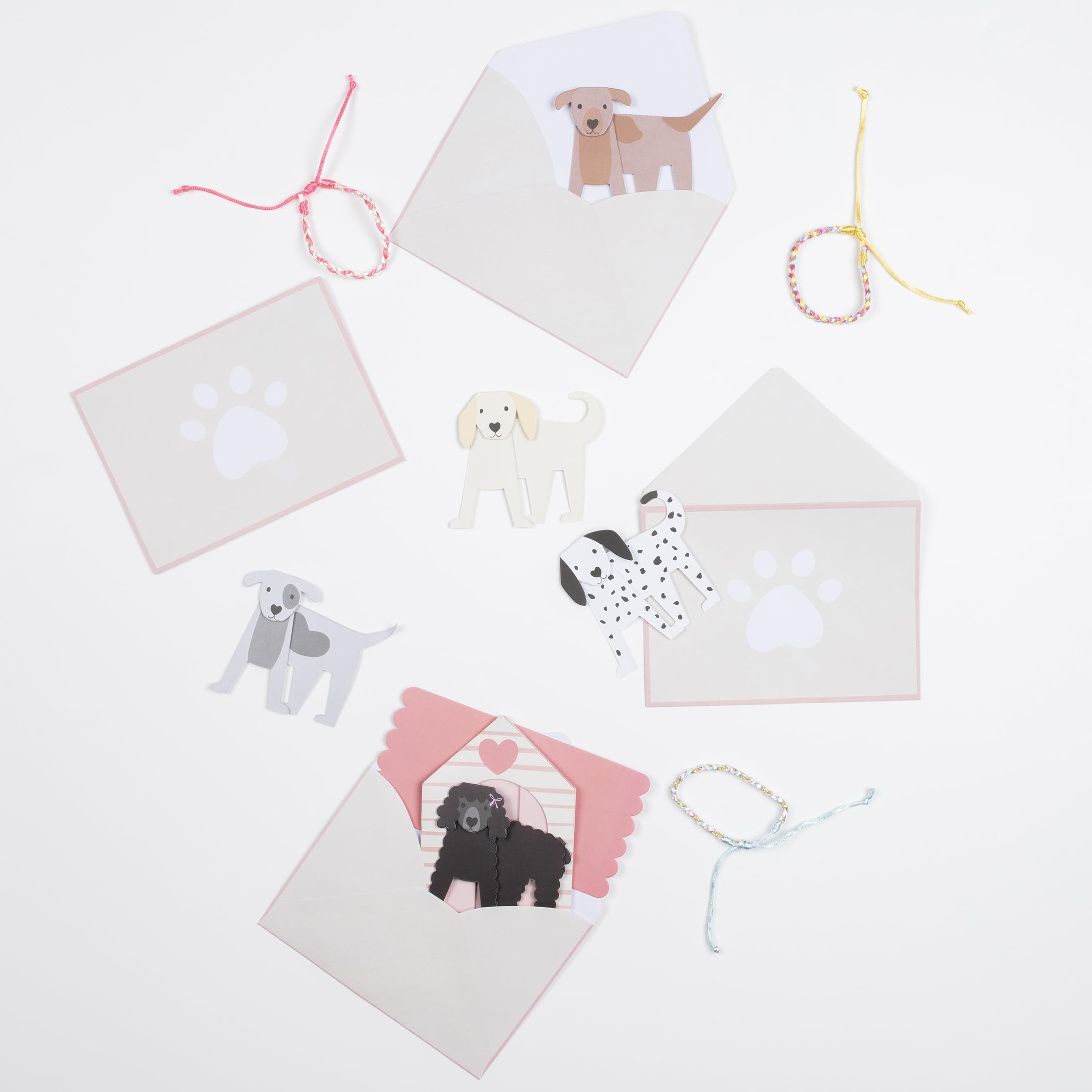 Meri Meri Dogs Kids Valentine Cards (Pack of 12), Classroom Valentine's Day Cards, Pop-Up 3D Dog and Dog House, Matching Friendship Bracelets, For Ages 3+, 5.25" x 7.25" - Image 3