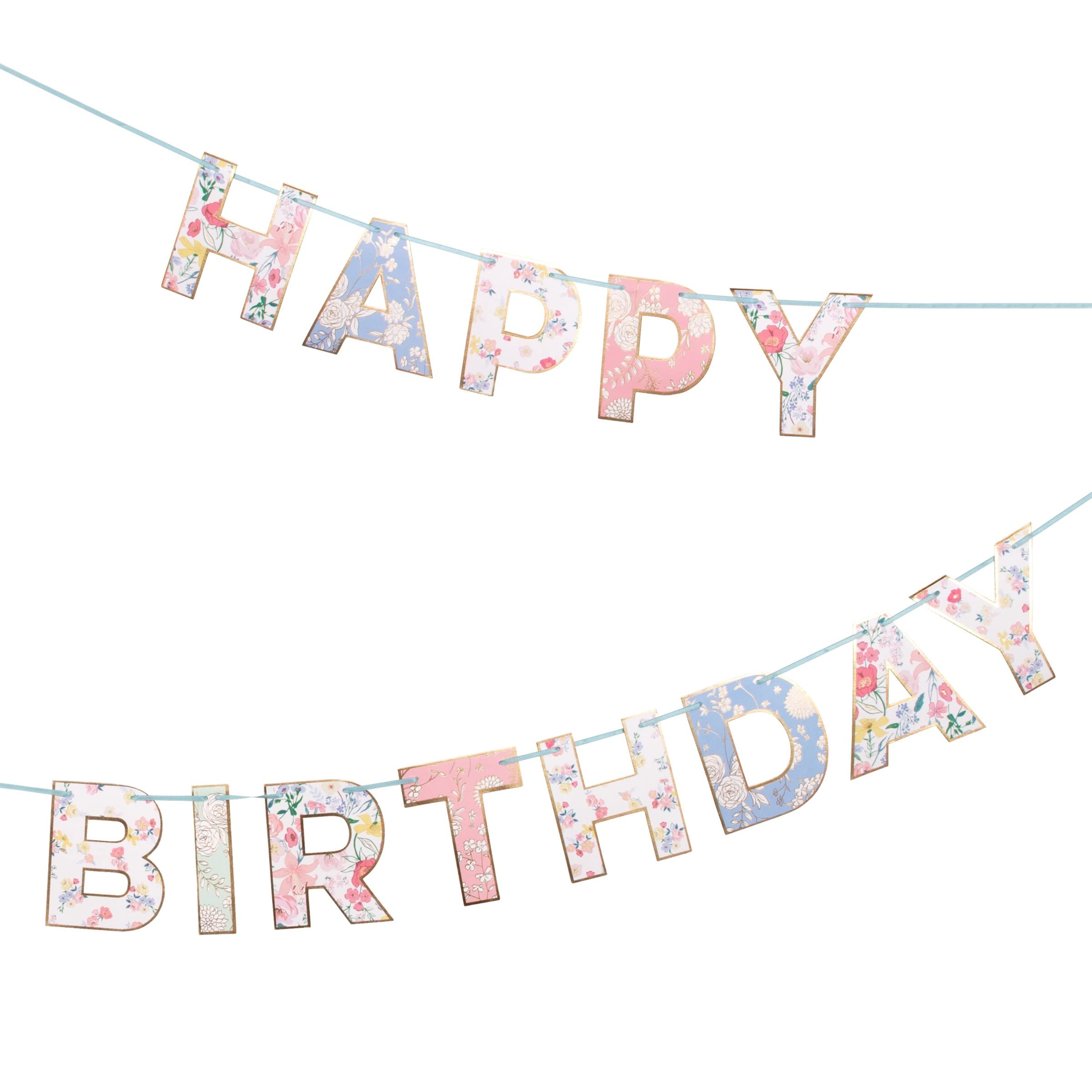 Meri Meri English Garden Birthday Banner (Pack of 1), 6' Party Banner Including Excess Cord, Meri Meri Garland Birthday Party Decorations, Reusable