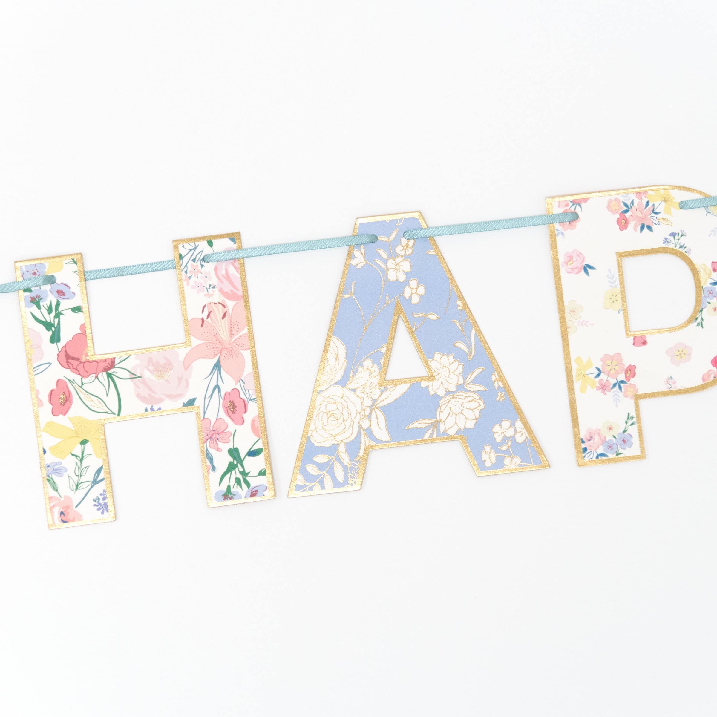 Meri Meri English Garden Birthday Banner (Pack of 1), 6' Party Banner Including Excess Cord, Meri Meri Garland Birthday Party Decorations, Reusable - Image 2