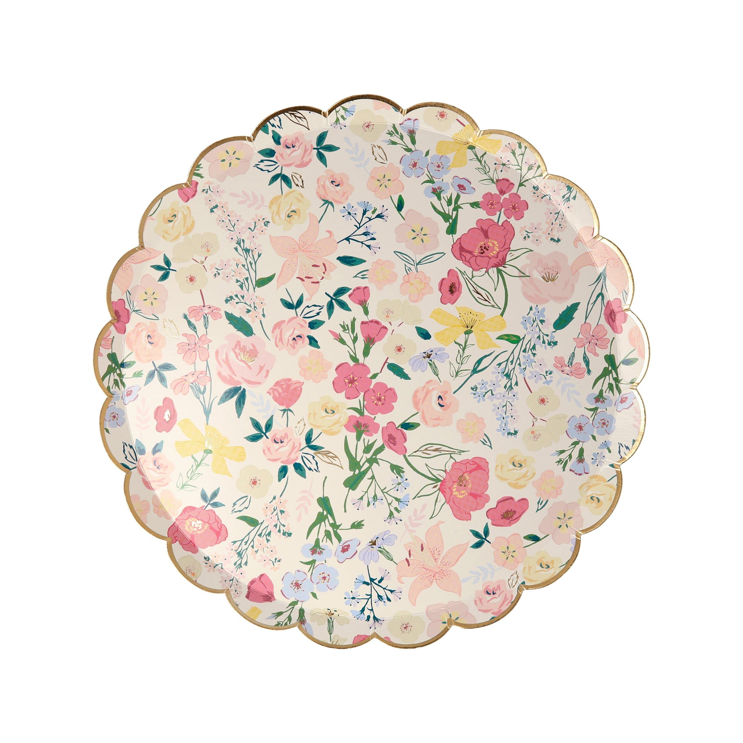 Meri Meri English Garden Side Plates, Big Multipack (Pack of 48) of Disposable, Floral Paper Plates, 4 Colorful Designs with Scalloped Edges and Gold Foil Details, 8.5” - Image 2