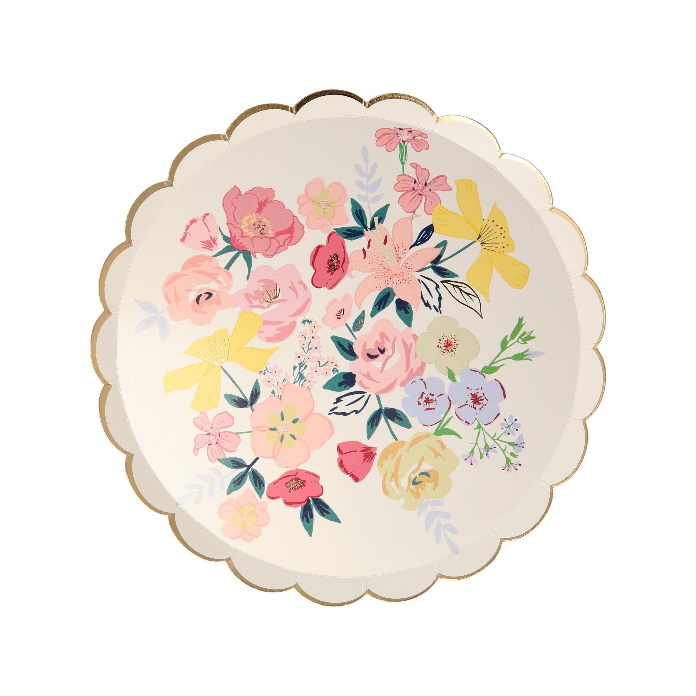 Meri Meri English Garden Side Plates, Big Multipack (Pack of 48) of Disposable, Floral Paper Plates, 4 Colorful Designs with Scalloped Edges and Gold Foil Details, 8.5” - Image 3