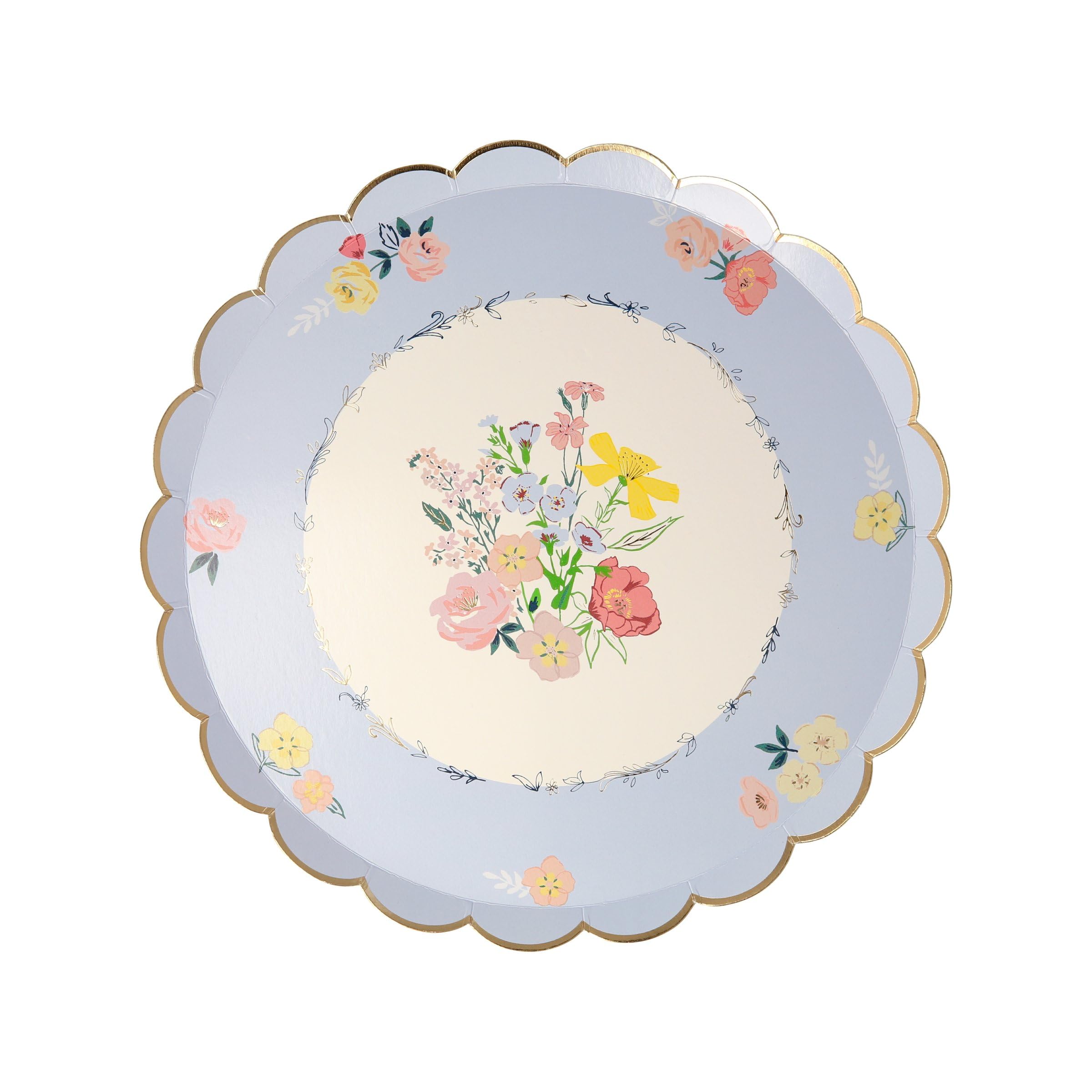 Meri Meri English Garden Side Plates, Big Multipack (Pack of 48) of Disposable, Floral Paper Plates, 4 Colorful Designs with Scalloped Edges and Gold Foil Details, 8.5” - Image 4