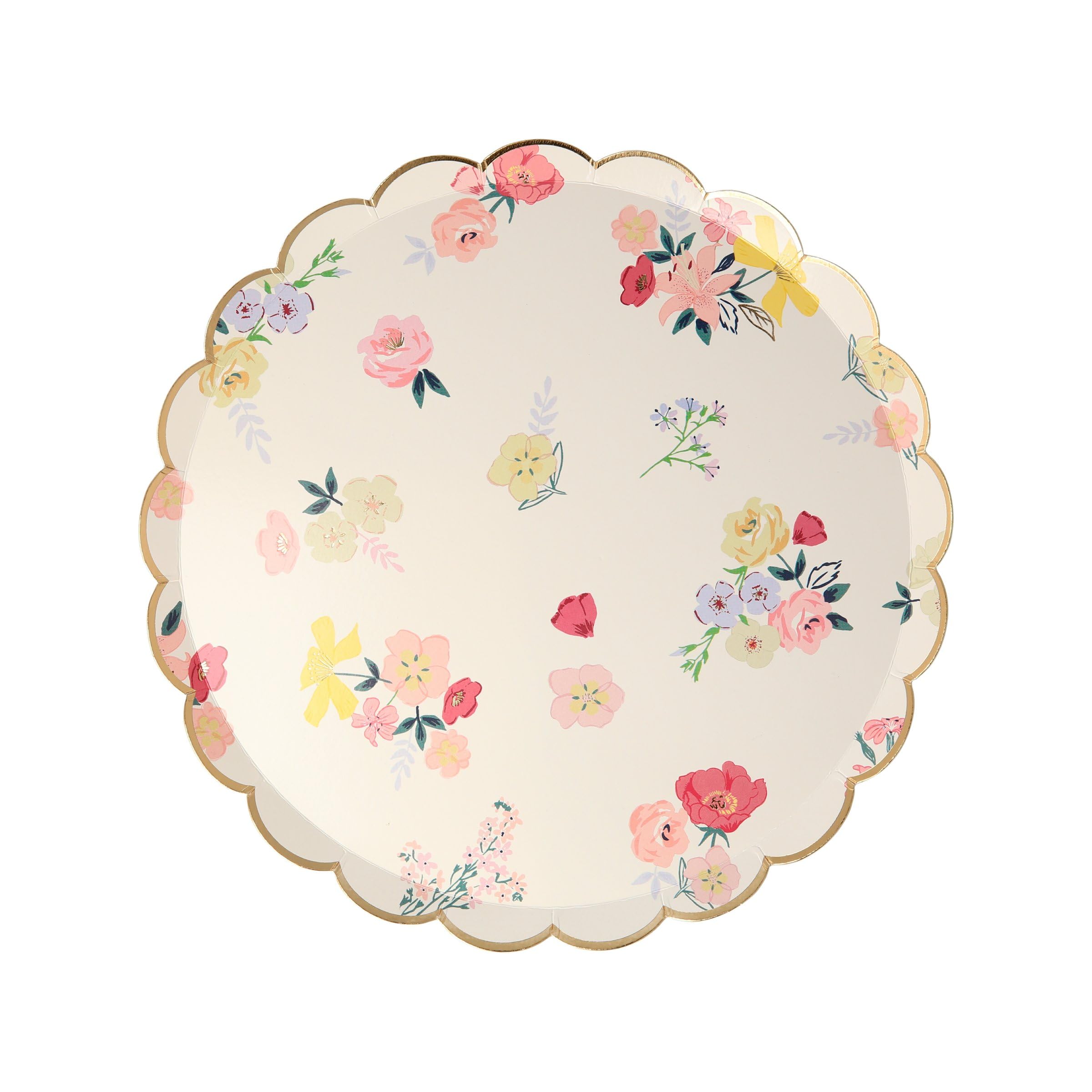 Meri Meri English Garden Side Plates, Big Multipack (Pack of 48) of Disposable, Floral Paper Plates, 4 Colorful Designs with Scalloped Edges and Gold Foil Details, 8.5” - Image 5