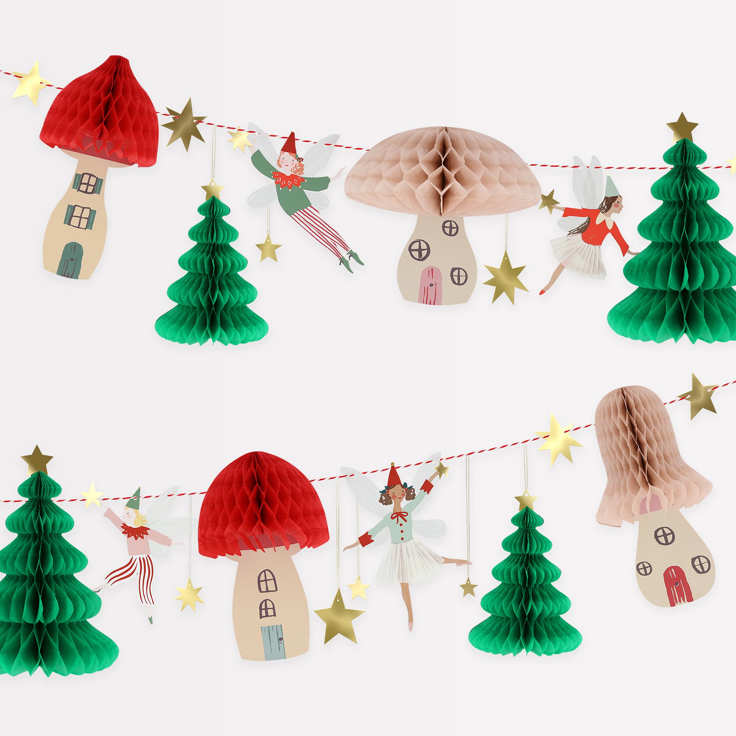 Meri Meri Fairy Honeycomb Woodland Christmas Garland for Decoration (Pack of 1), 6.5' Strand (10.5' with Excess Cord), Honeycomb Tissue Paper, Reusable Hanging Christmas Decoration