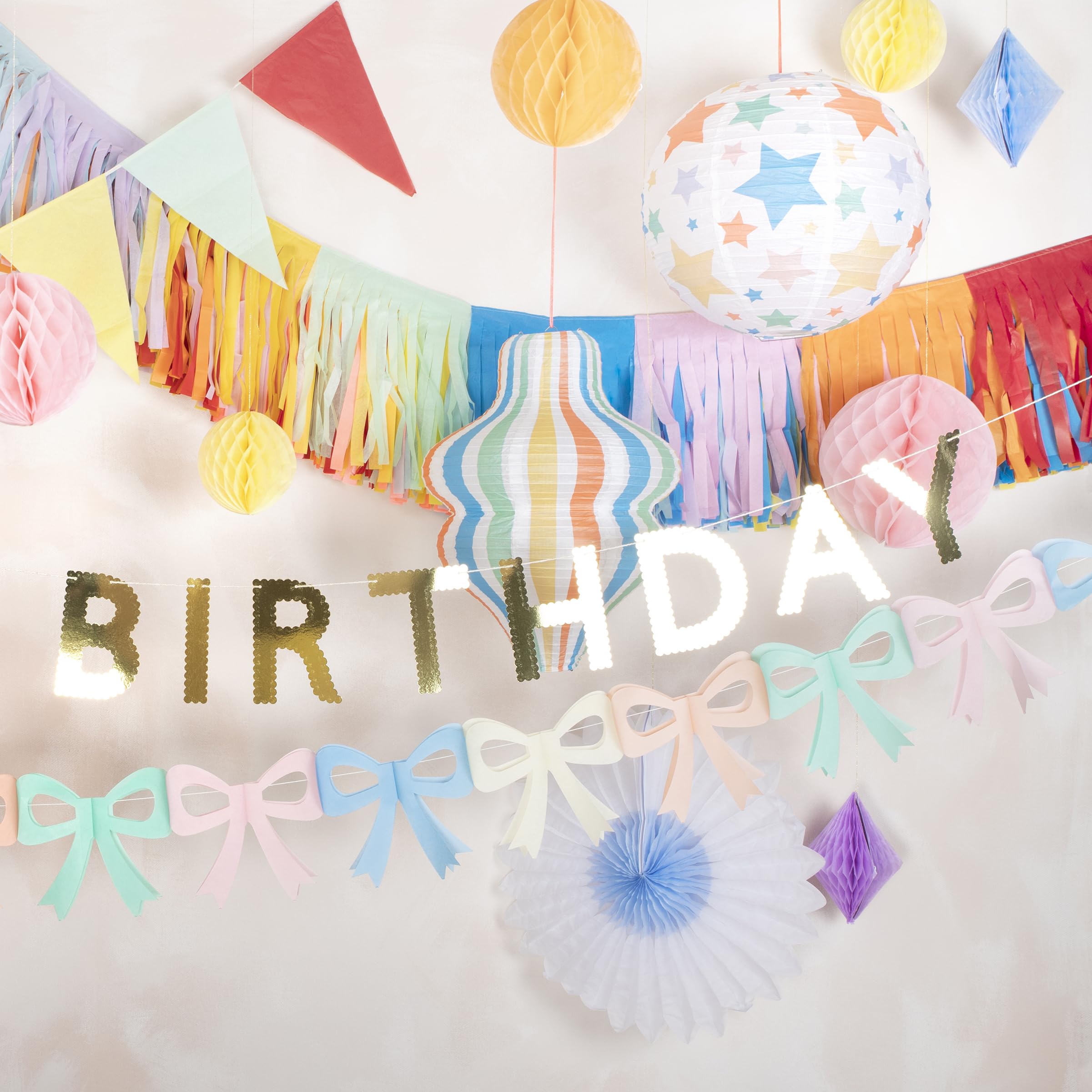 Meri Meri Bright Tissue Flag Banner (Set of 2), Reusable Party Decorations, 12' Party Banner Including Excess Cord - Image 2
