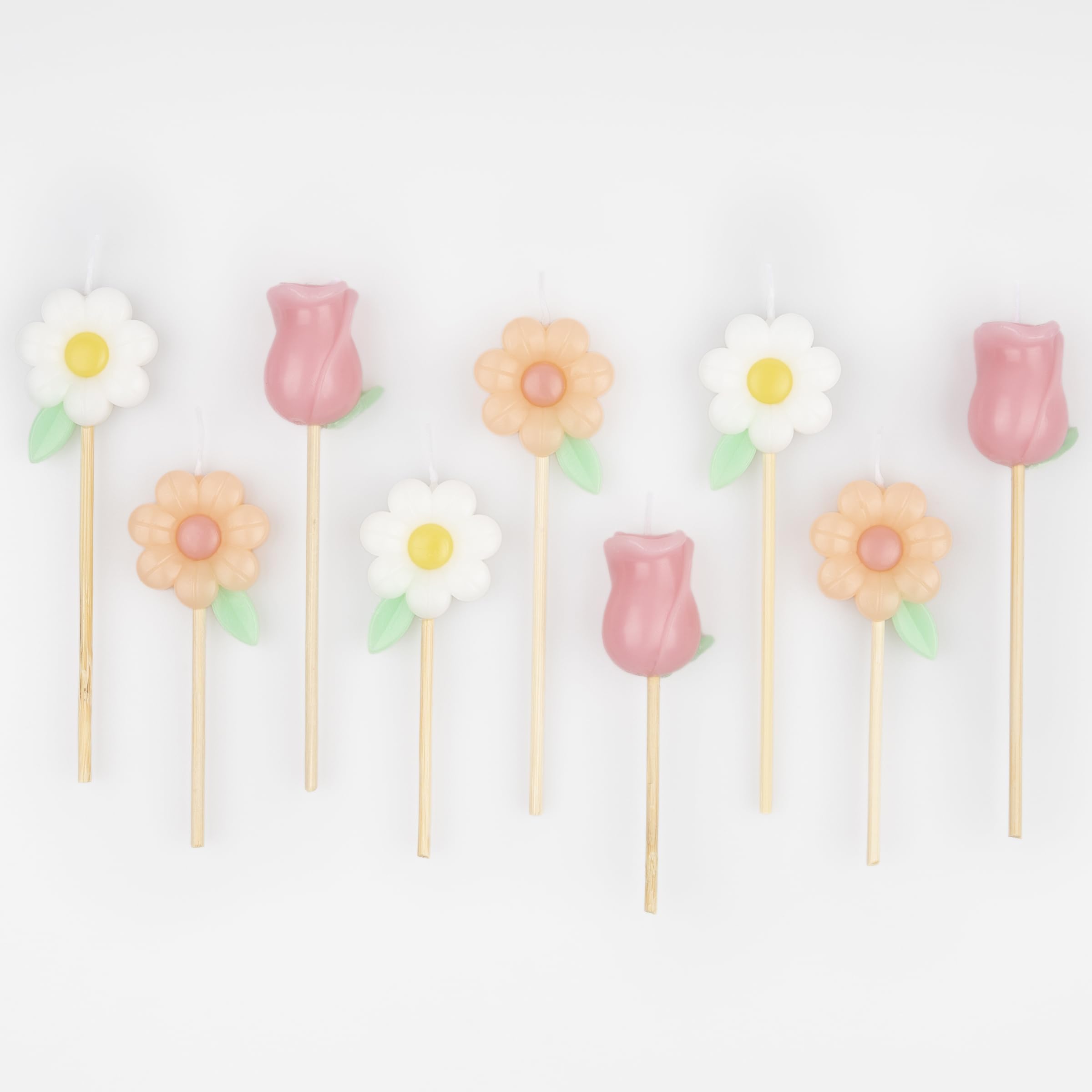 Meri Meri Garden Flower Candles (Pack of 9), Birthday Cake Decorations, Moulded 3D Shape, 3 Designs, Flower Cake Toppers for Baby and Bridal Showers, Average Height Including Stick is 3.5" - Image 2