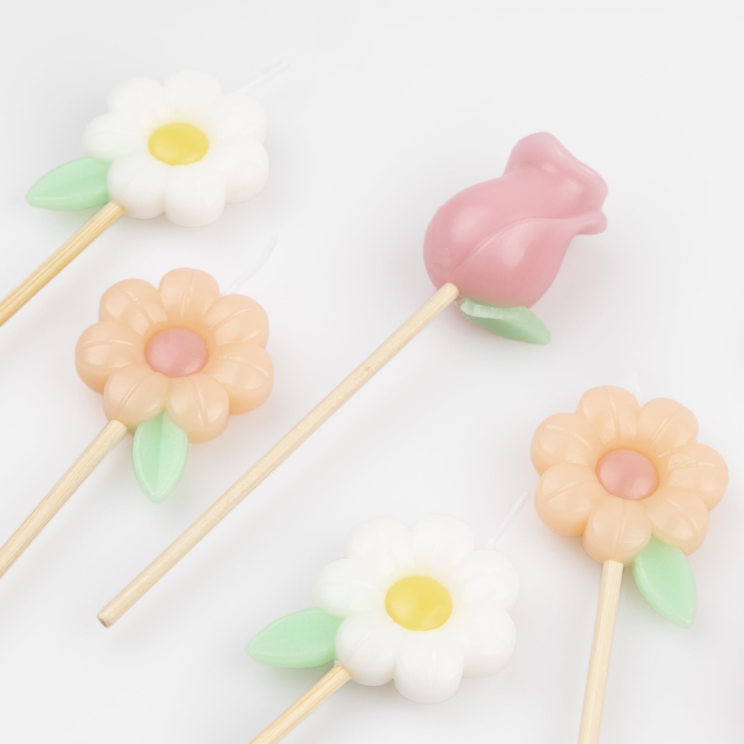 Meri Meri Garden Flower Candles (Pack of 9), Birthday Cake Decorations, Moulded 3D Shape, 3 Designs, Flower Cake Toppers for Baby and Bridal Showers, Average Height Including Stick is 3.5" - Image 3
