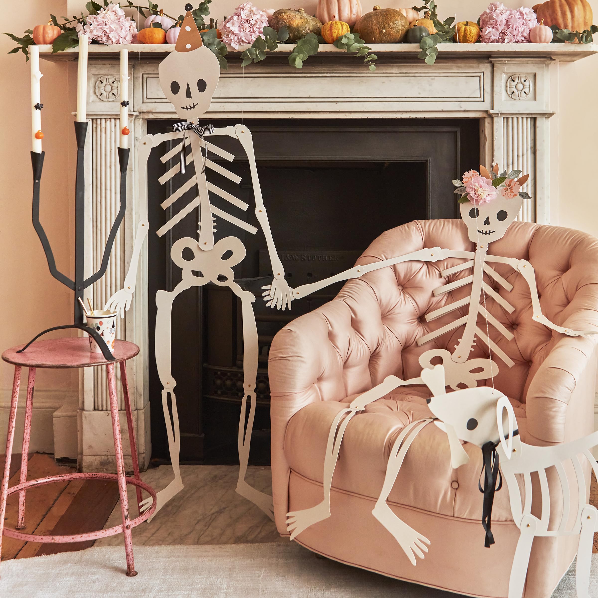 Meri Meri Giant Jointed Halloween Skeletons, Skeleton Couple & Dog Halloween Party Decorations, Skeleton Heights 48”, Dog Skeleton 24”, Fully Assembled, Hanging Loop Included - Image 2