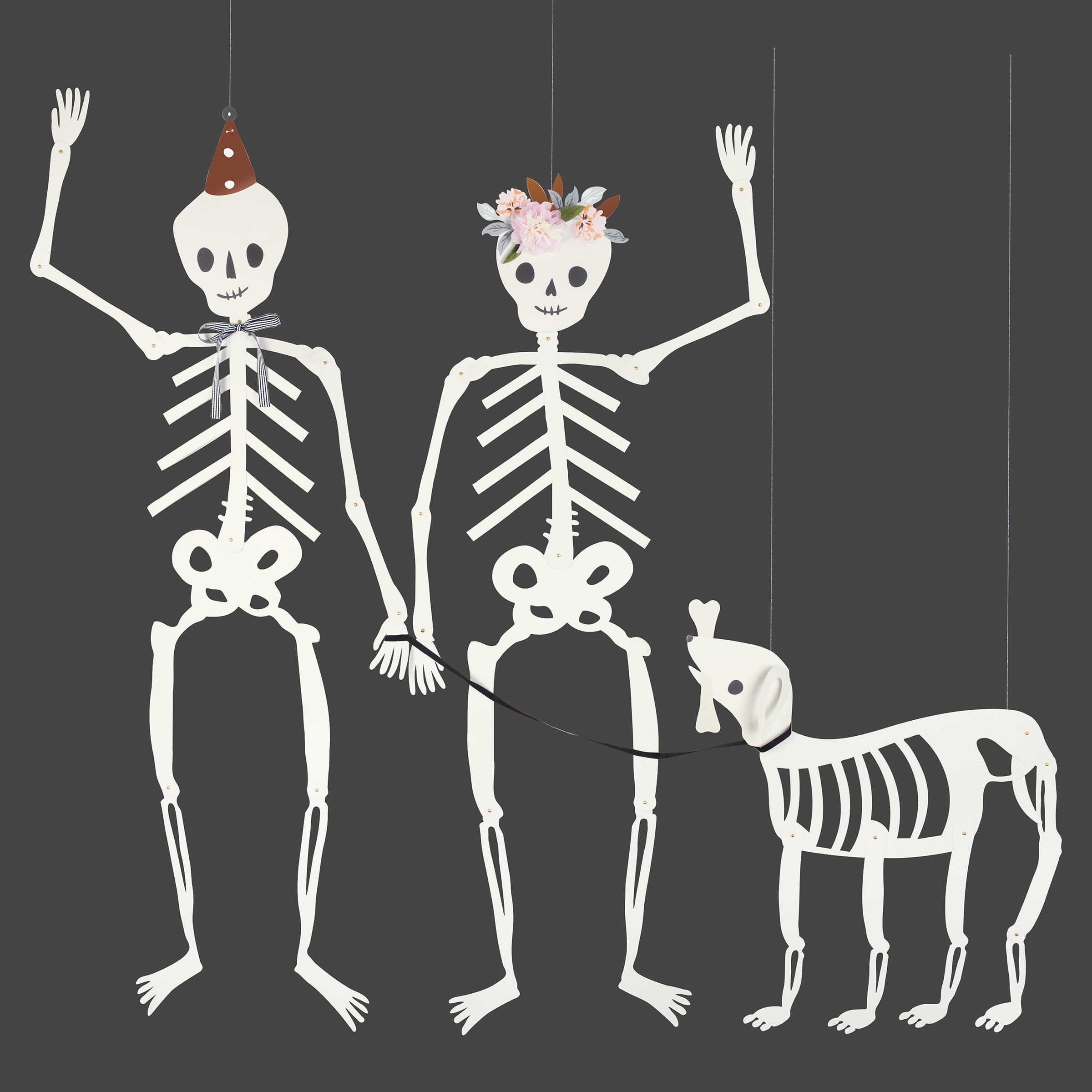 Meri Meri Giant Jointed Halloween Skeletons, Skeleton Couple & Dog Halloween Party Decorations, Skeleton Heights 48”, Dog Skeleton 24”, Fully Assembled, Hanging Loop Included - Image 4