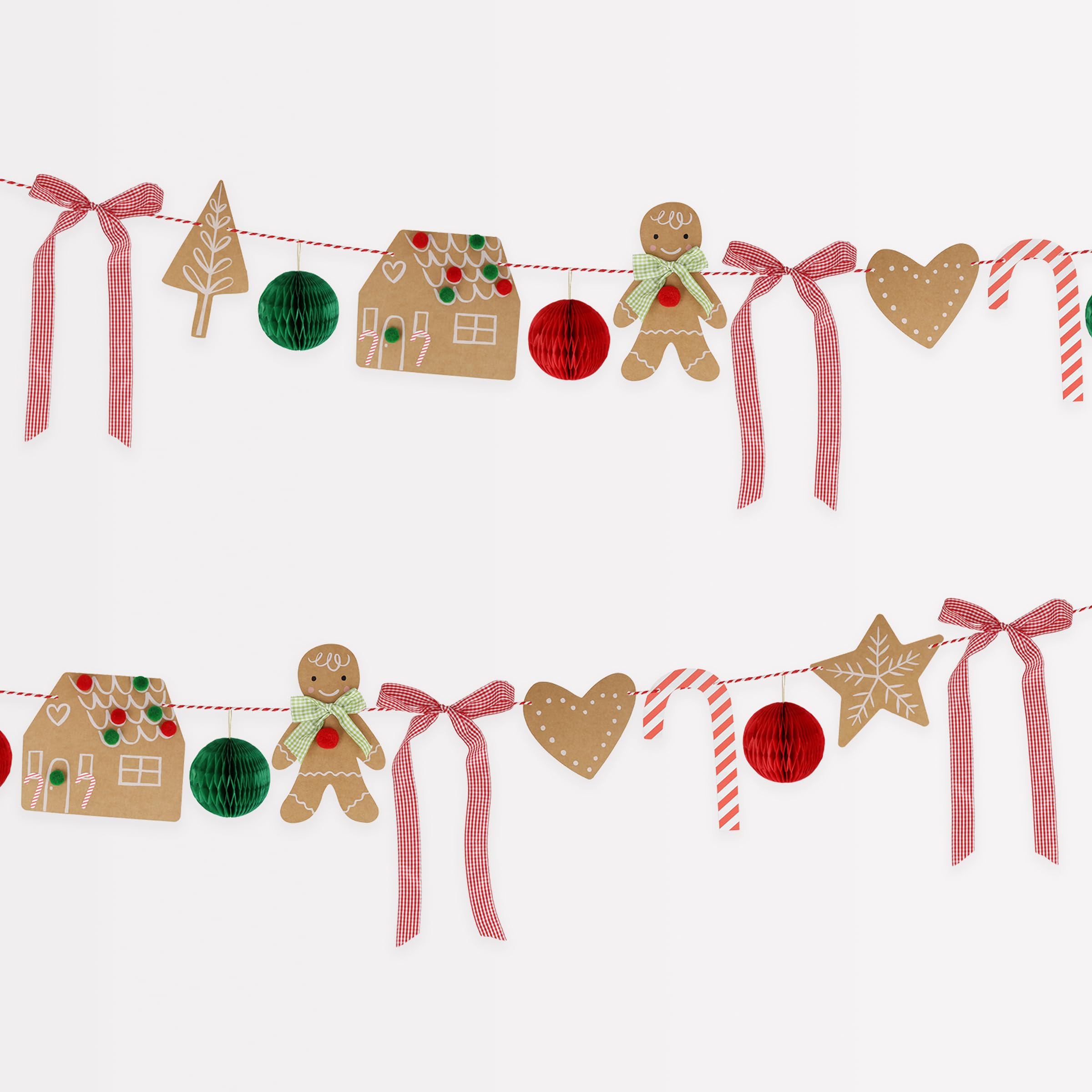 Meri Meri Gingerbread Christmas Garland Decoration (Pack of 1), 12' Strand with Excess Cord, Easy to Assamble, Reusable Hanging Christmas Decoration