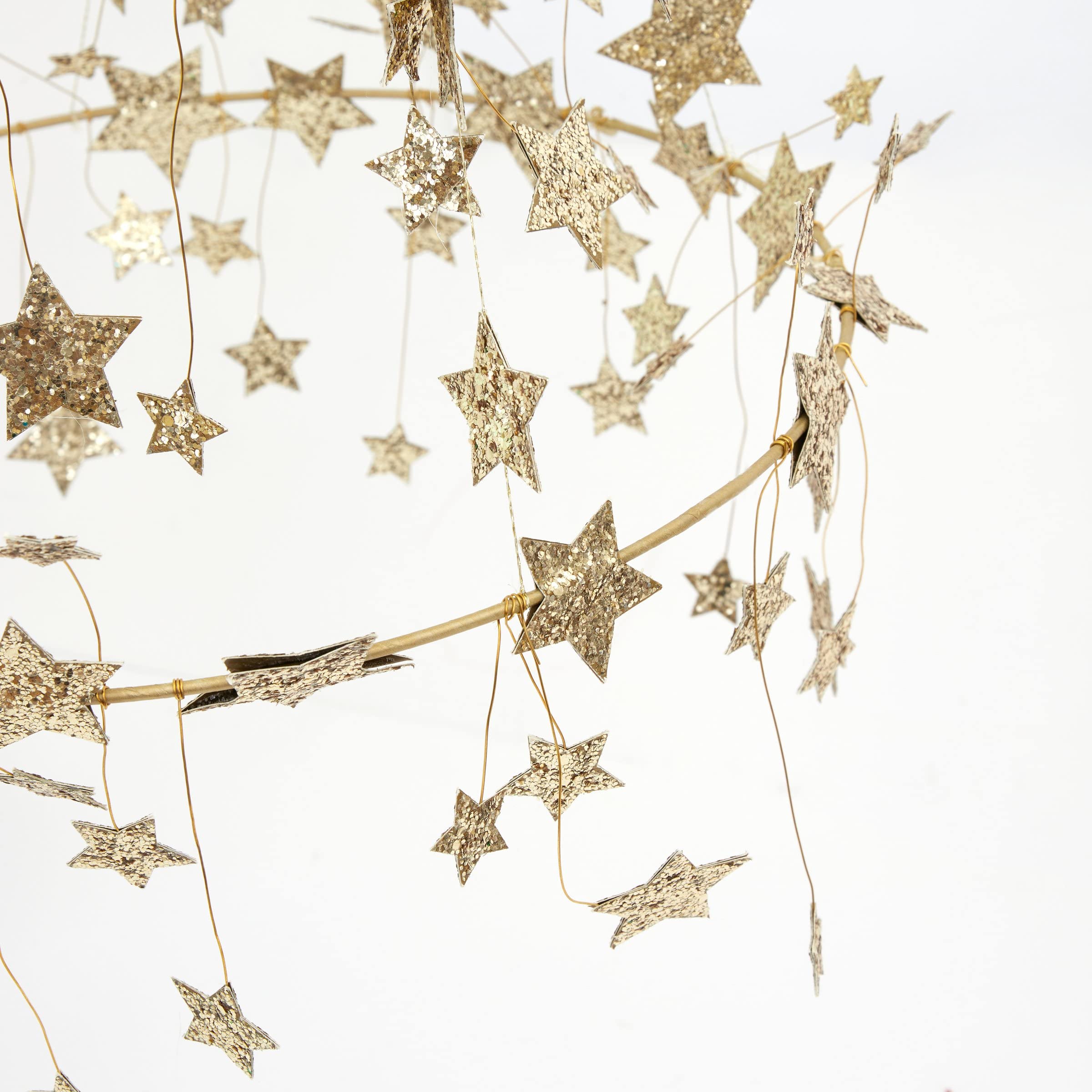 Meri Meri Gold Sparkle Star Chandelier (Pack of 1) - Image 4