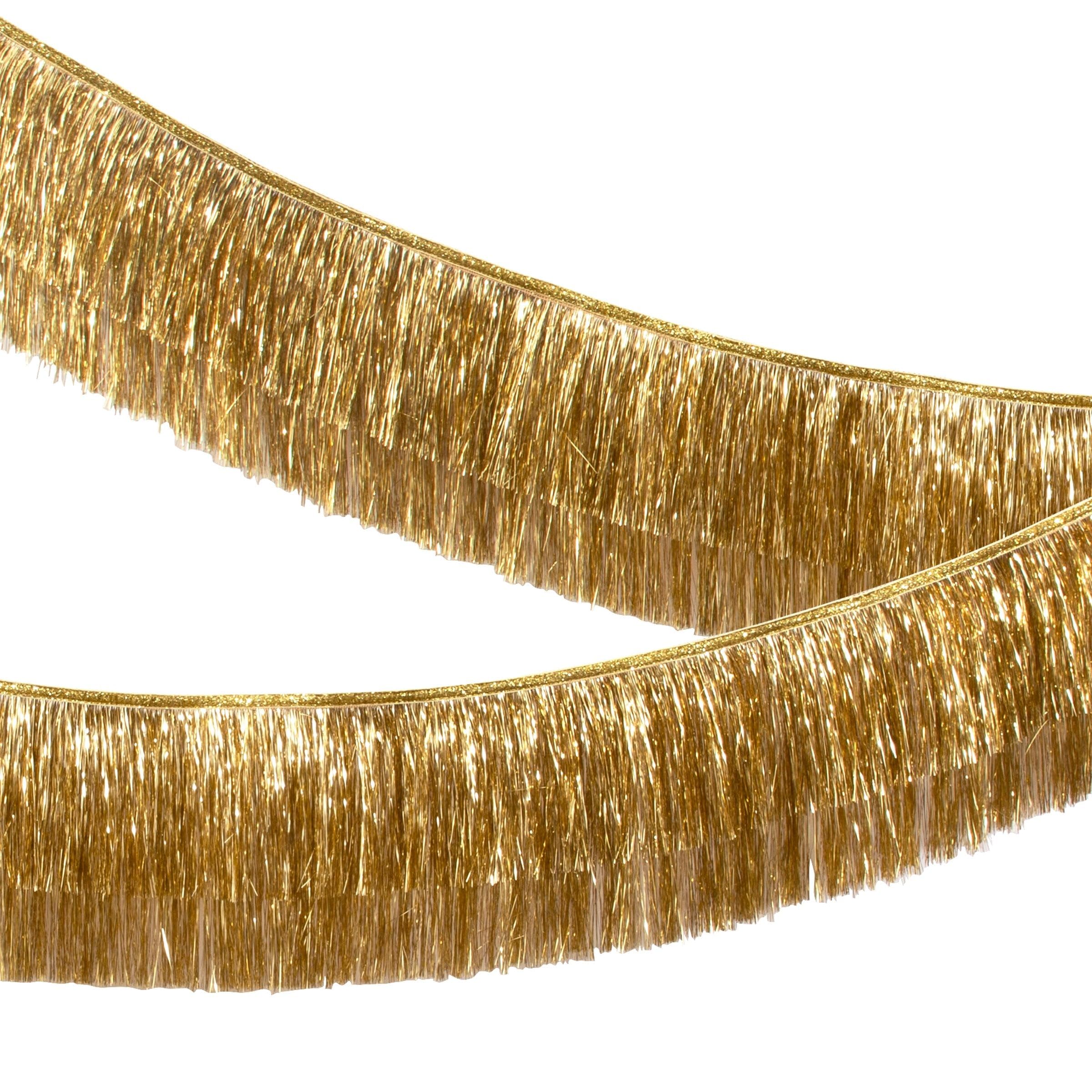 Meri Meri Gold Tinsel Fringe Party Banner (Pack of 1), 10' Gold Party Garland Including Excess Cord