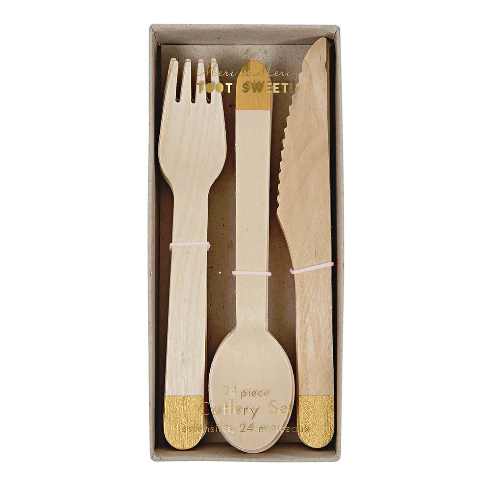 Meri Meri Gold Wooden Cutlery Set (Pack of 24) - Image 4