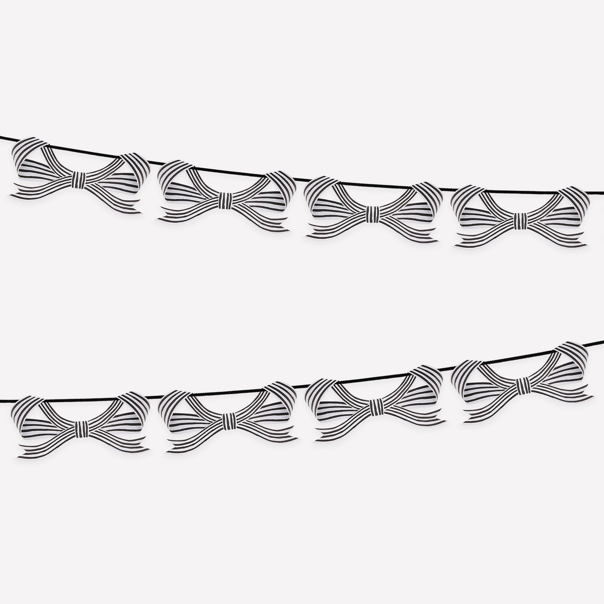 Meri Meri Halloween Black & White Stripy Bow Garland Set (Pack of 1), 12' Including Excess Cord, 8 Black Velvet Pumpkin King Jack Bows, Halloween Party Banner Decorations