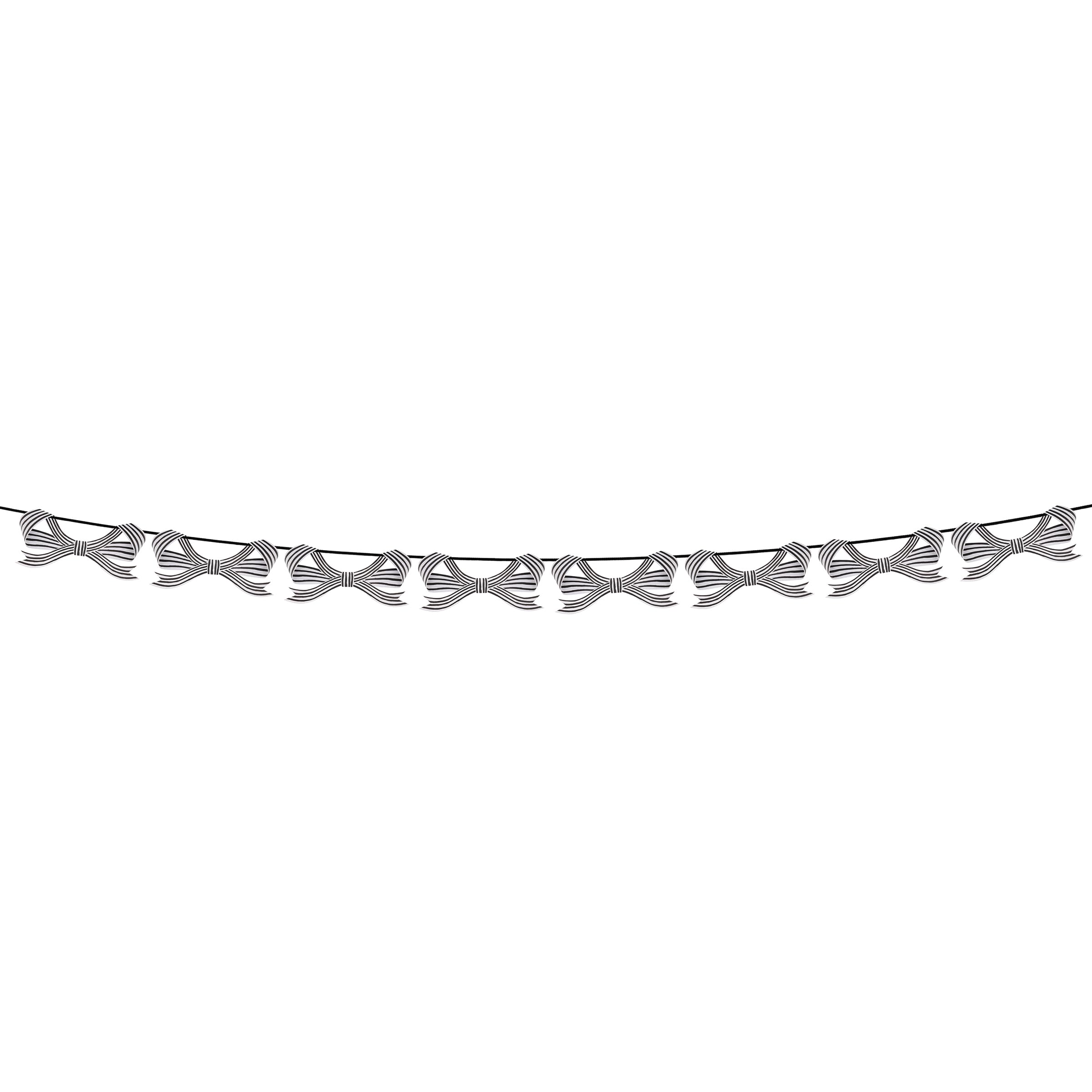 Meri Meri Halloween Black & White Stripy Bow Garland Set (Pack of 1), 12' Including Excess Cord, 8 Black Velvet Pumpkin King Jack Bows, Halloween Party Banner Decorations - Image 4