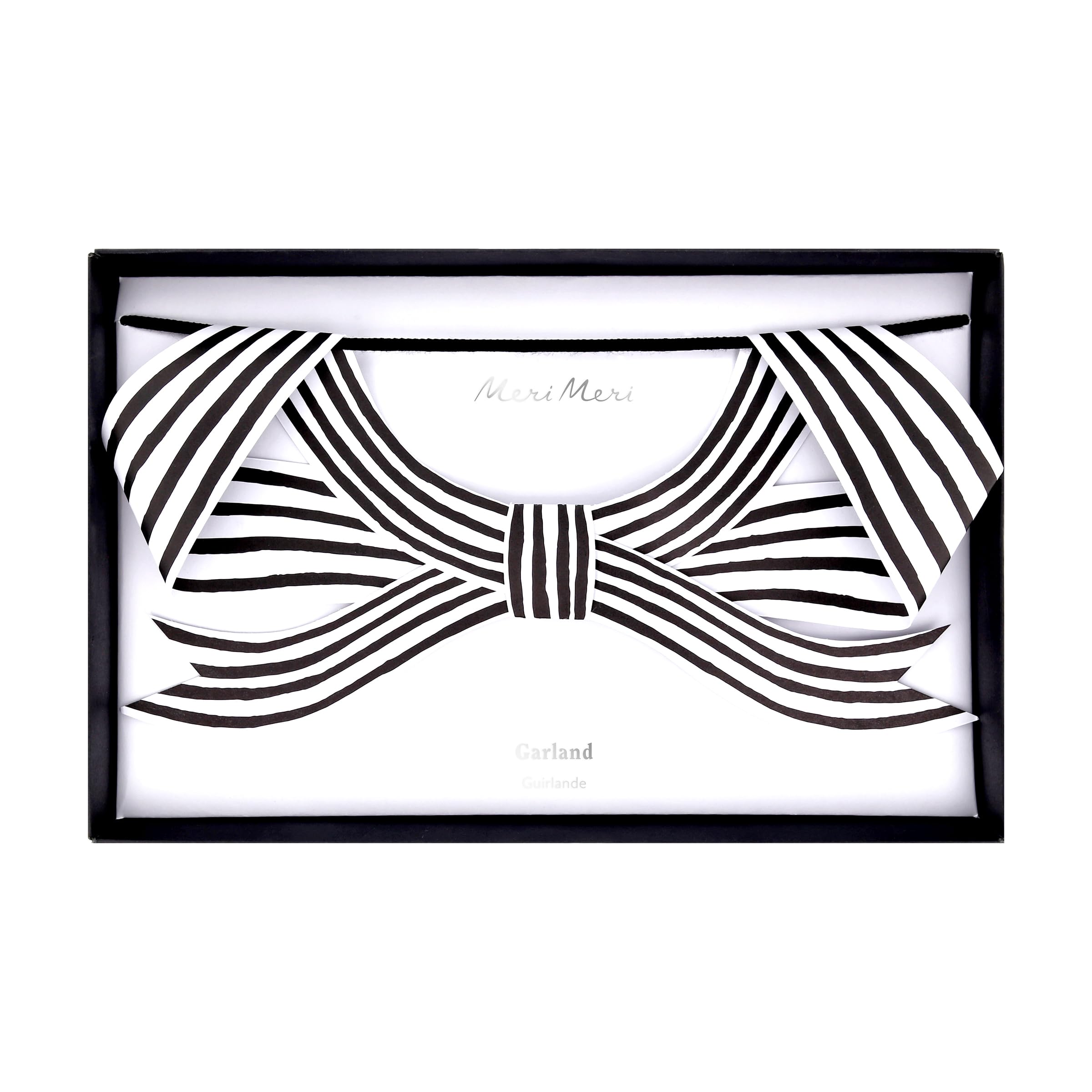 Meri Meri Halloween Black & White Stripy Bow Garland Set (Pack of 1), 12' Including Excess Cord, 8 Black Velvet Pumpkin King Jack Bows, Halloween Party Banner Decorations - Image 5