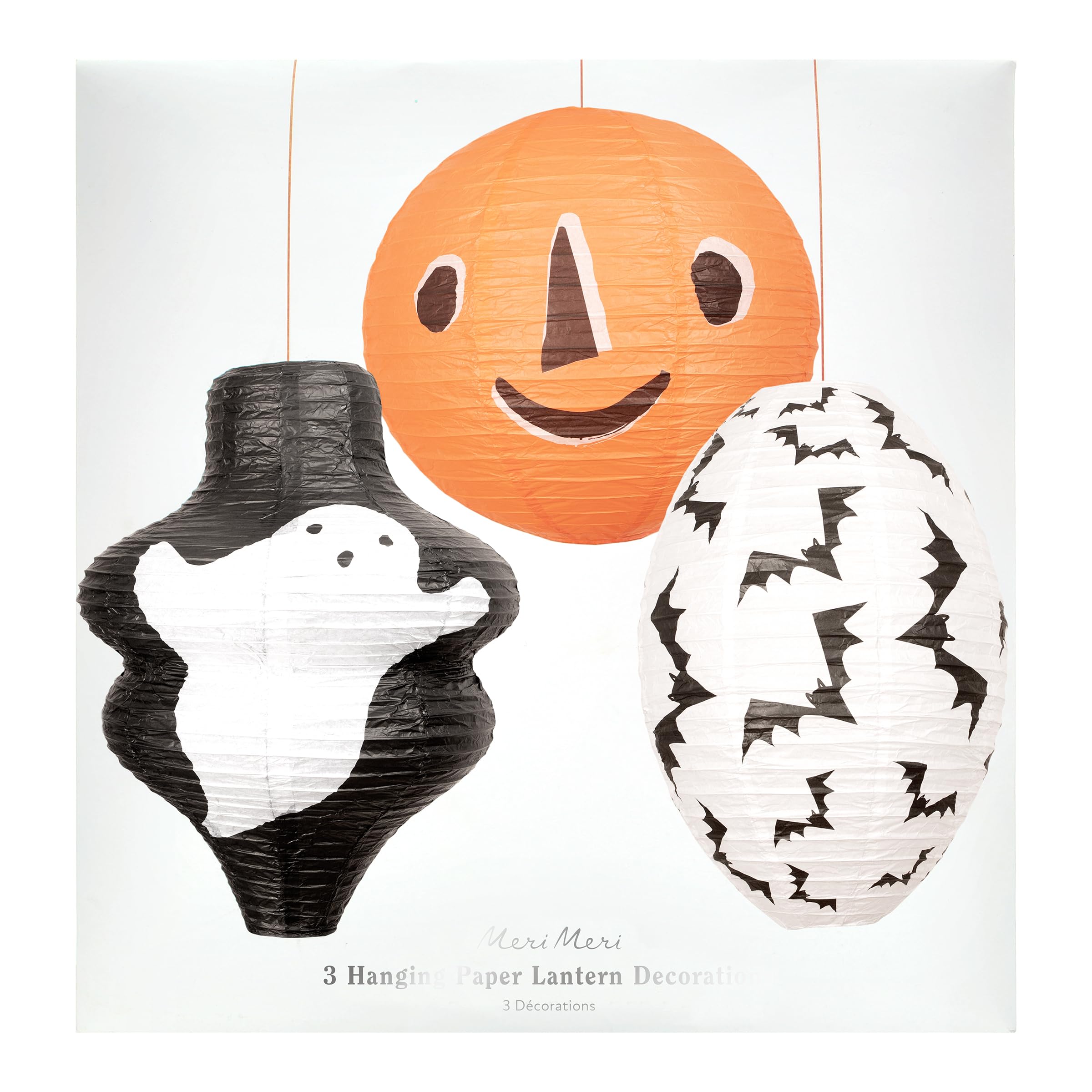 Meri Meri Halloween Lanterns (Pack of 3), 1 Orange Pumpkin, 1 White Ghost, 1 Black Bats, Includes Frames and Hanging Chords, Halloween Party Decorations, Reusable, 16" - 20" - Image 7