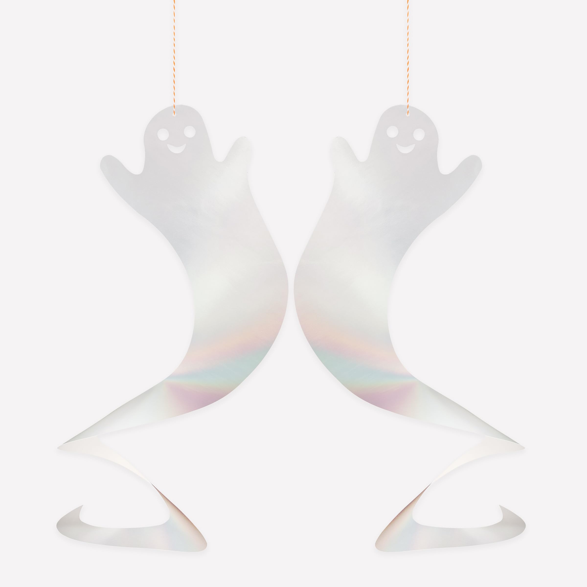 Meri Meri Halloween Spinning Ghost Hanging Decorations (Pack of 10), 20" Tall, Includes Hanging Twine, Easy to Hang, Double Sided Silver Foil Halloween Party Decorations