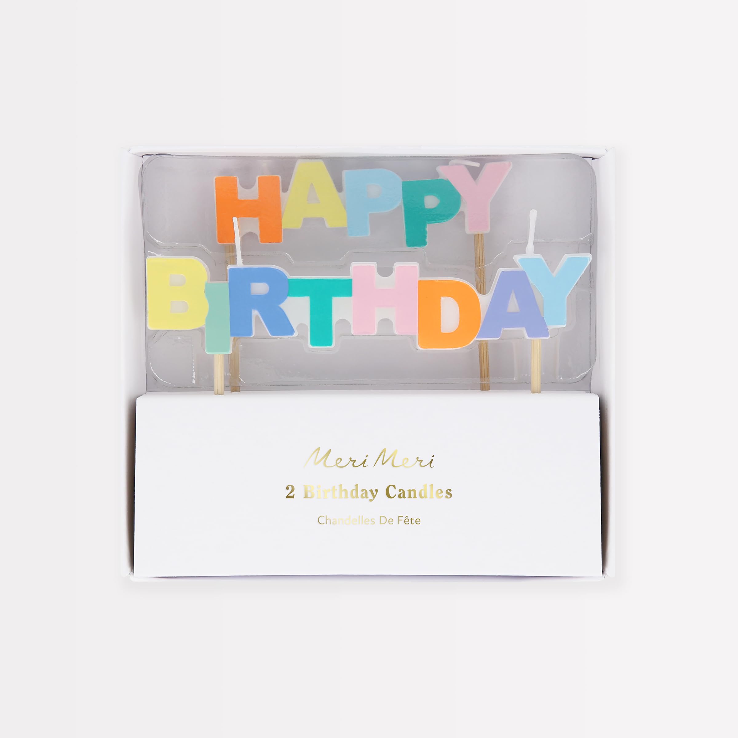 Meri Meri Happy Birthday Text Candle (Pack of 1), 2 Pieces, Happy Birthday Candle Set, 4.25" Tall, Unscented