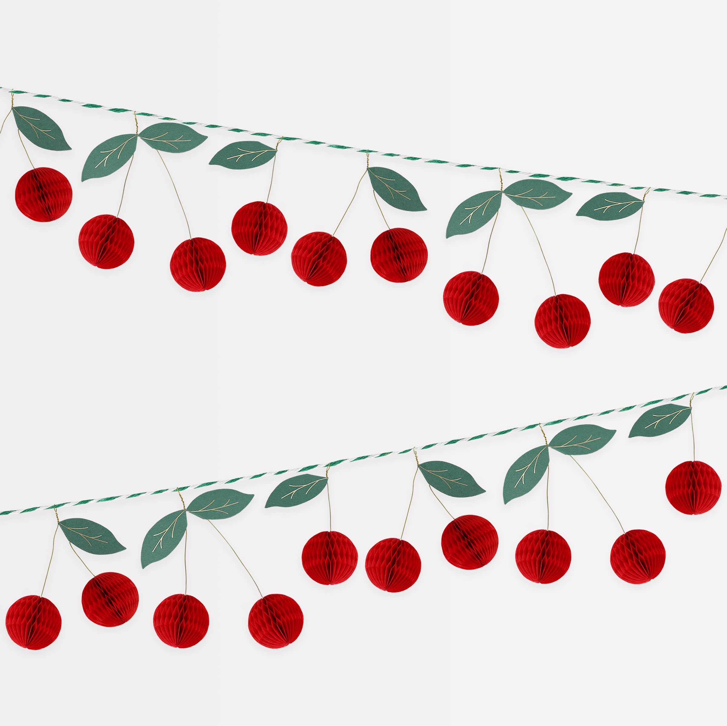 Meri Meri Honeycomb Cherry Garland (Pack of 1), 3D Paper Garland, Easy to Hang, Reusable, Baby Shower Decorations, Garden Party, 7.25' Including Excess Cord
