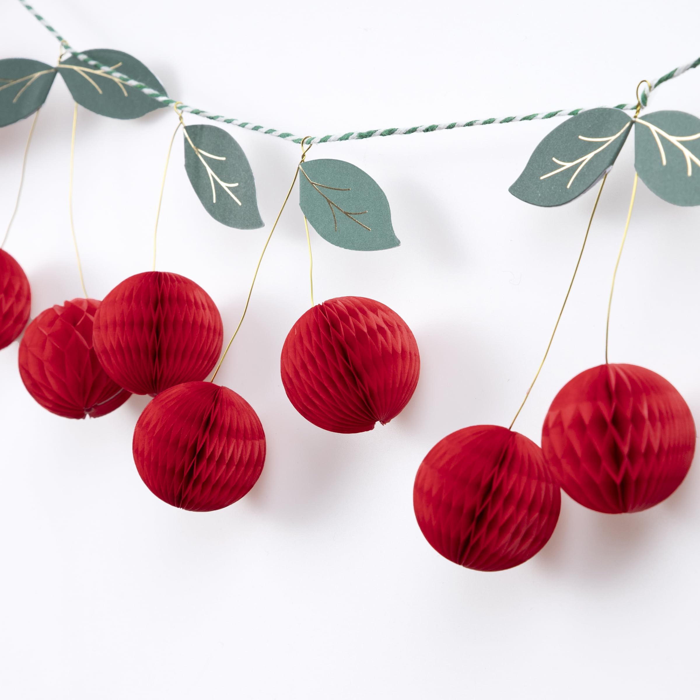 Meri Meri Honeycomb Cherry Garland (Pack of 1), 3D Paper Garland, Easy to Hang, Reusable, Baby Shower Decorations, Garden Party, 7.25' Including Excess Cord - Image 2
