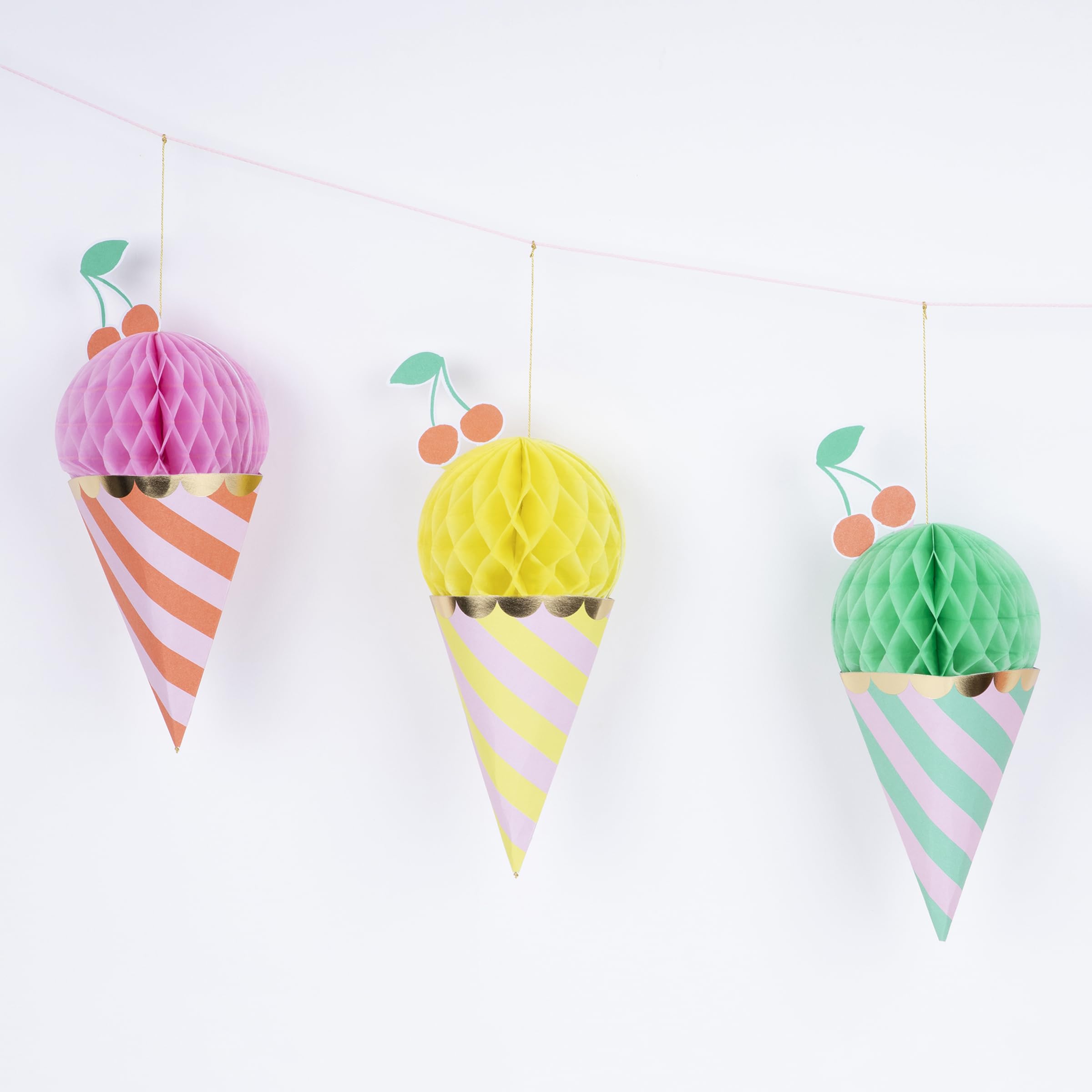 Meri Meri Ice Cream Honeycomb Banner (Pack of 1), Reusable Party Decorations, 10' Party Banner Including Excess Cord - Image 3