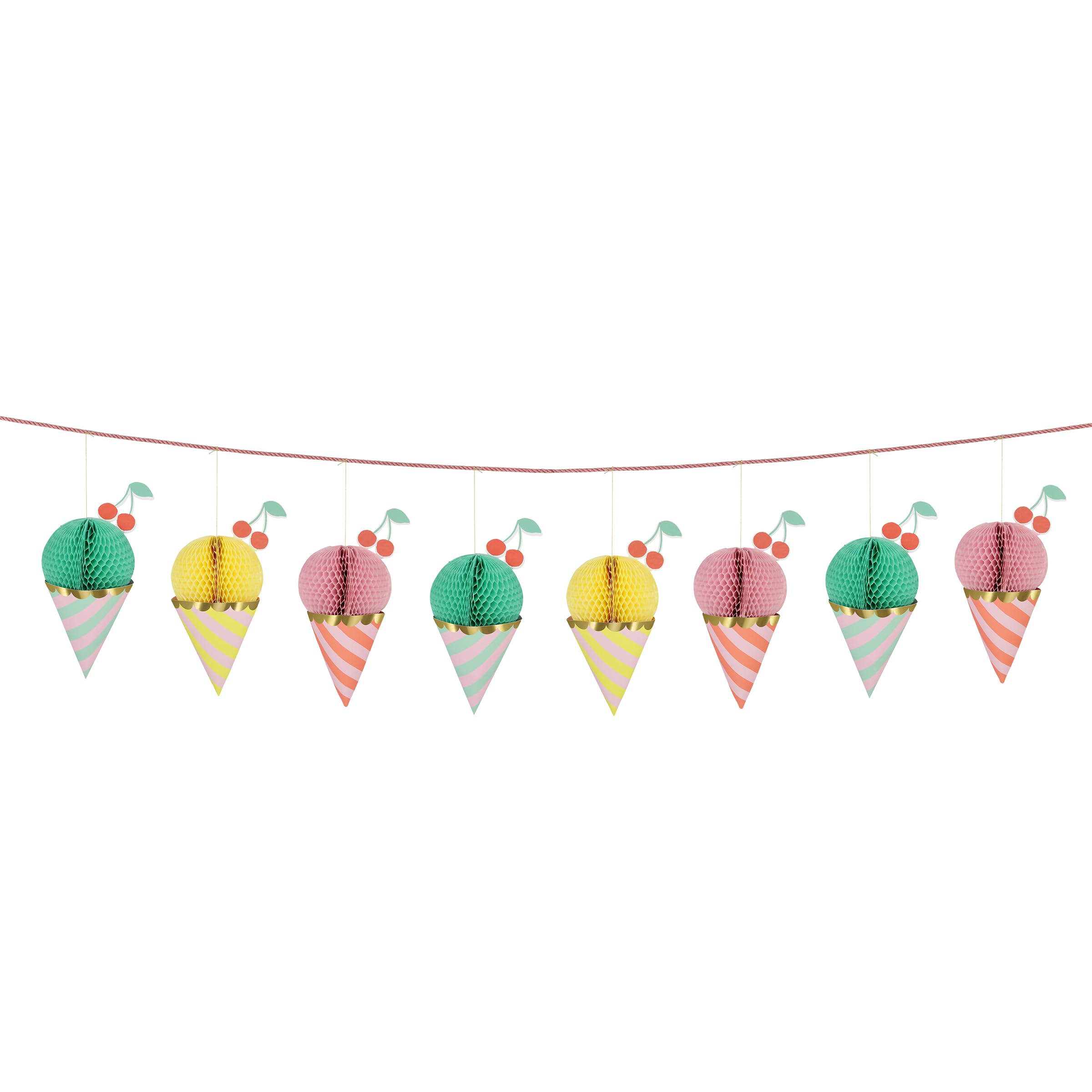 Meri Meri Ice Cream Honeycomb Banner (Pack of 1), Reusable Party Decorations, 10' Party Banner Including Excess Cord - Image 4
