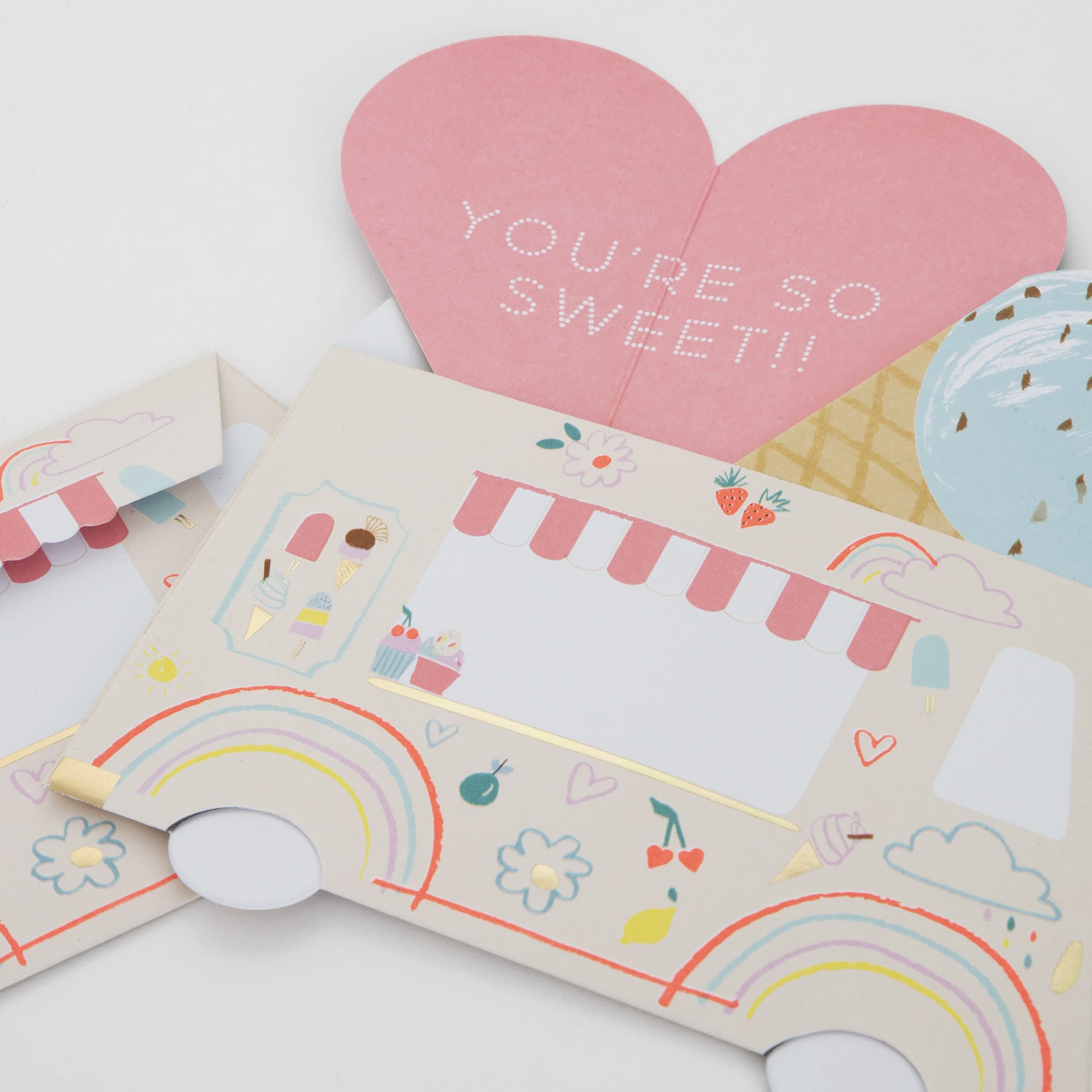 Meri Meri Ice Cream Valentine Cards (Pack of 12), Classroom Valentine's Day Cards, Friendship Bracelets, Valentines Gifts, Pretty Pastels, Fun Messages, For Ages 3+, 2.25 x 4.25 x 0.125 inches - Image 3