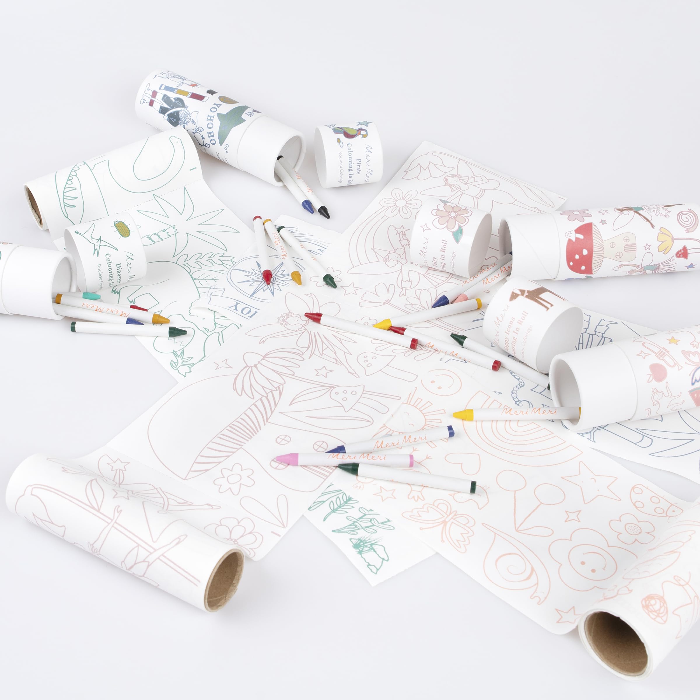 Meri Meri Kids Coloring Roll (Pack of 1), Dinosaur, Fairy, Pirates and More, Birthday Party Favors, 9 Sections To Color In, Pack Contains 5 Wax Crayons, Ages 3+ - Image 3