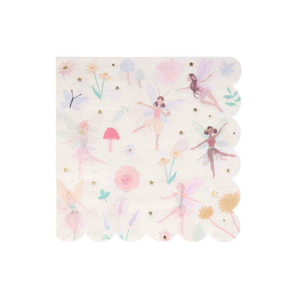 Meri Meri Large Fairy Napkins, 3-Ply Disposable Paper Party Napkins, Pack of 16, Scalloped Edge, Gold Foil, Fairy Party Decor - Image 6