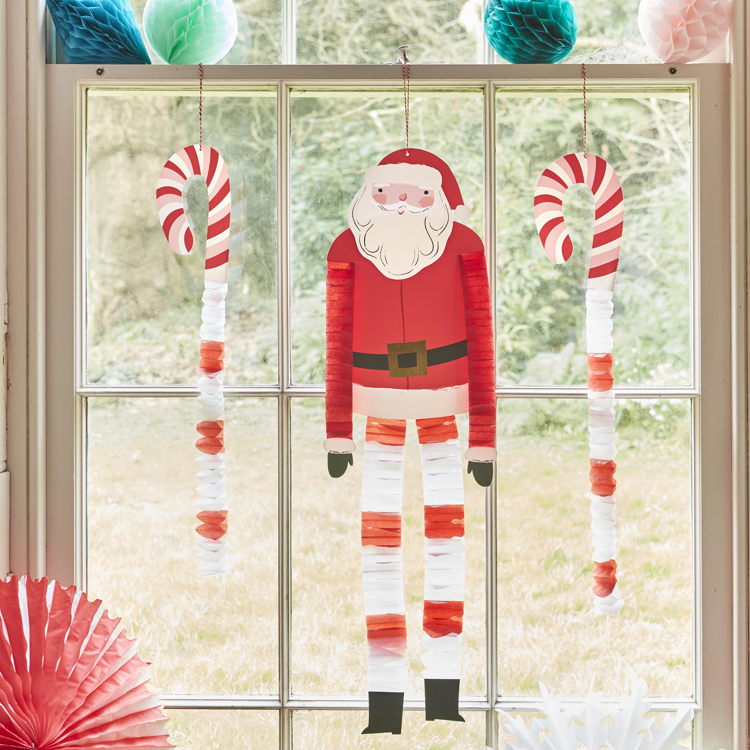 Meri Meri Long Legged Santa & Reindeer Hanging Christmas Decorations - Pack of 1 With 2 Candy Canes, Santa 33", Reindeer 33", Candy Canes 24" - Image 2