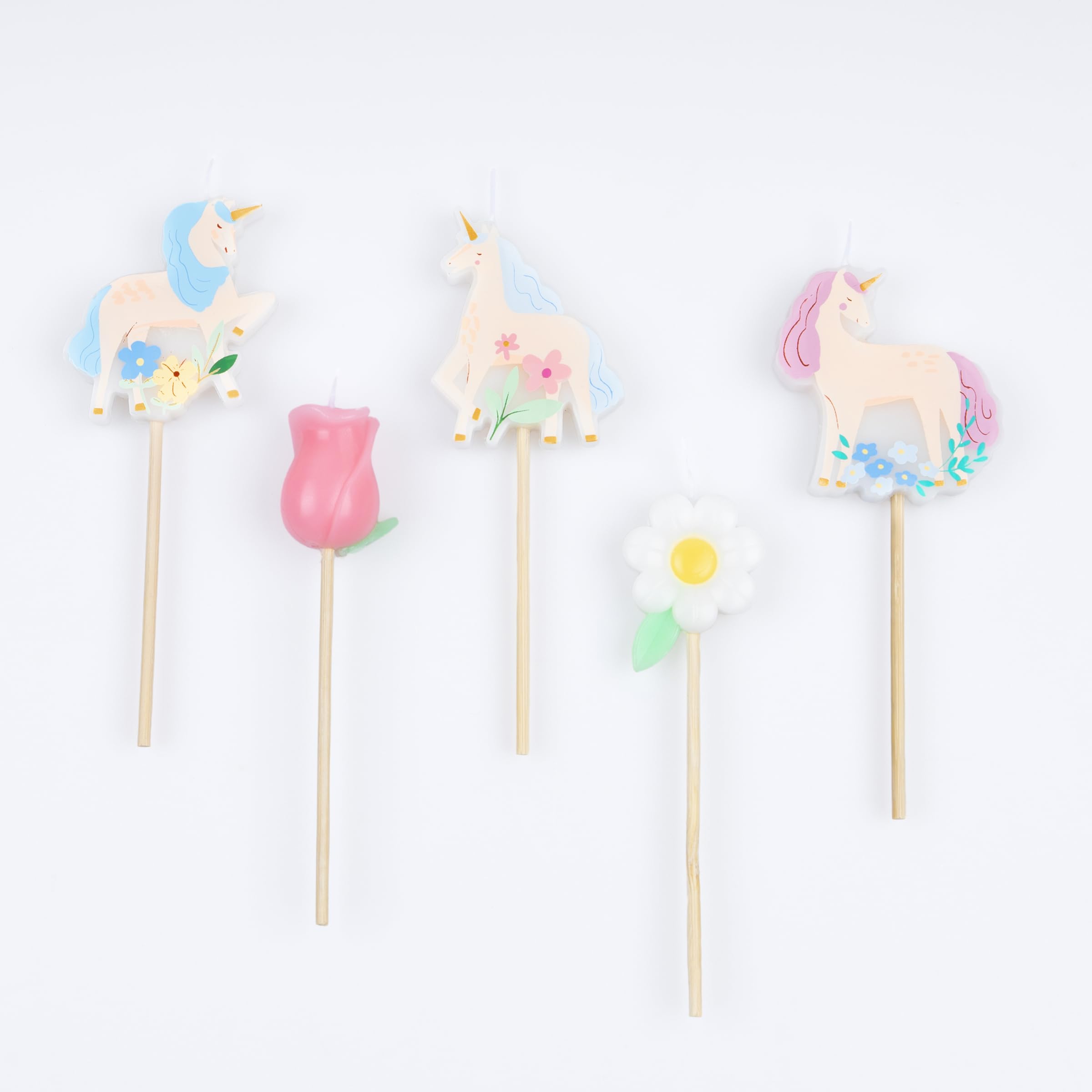 Meri Meri Meadow Unicorn Candles (Pack of 5), Unicorn Birthday Cake Toppers, Average Height Including Stick is 4.25", Unscented - Image 2