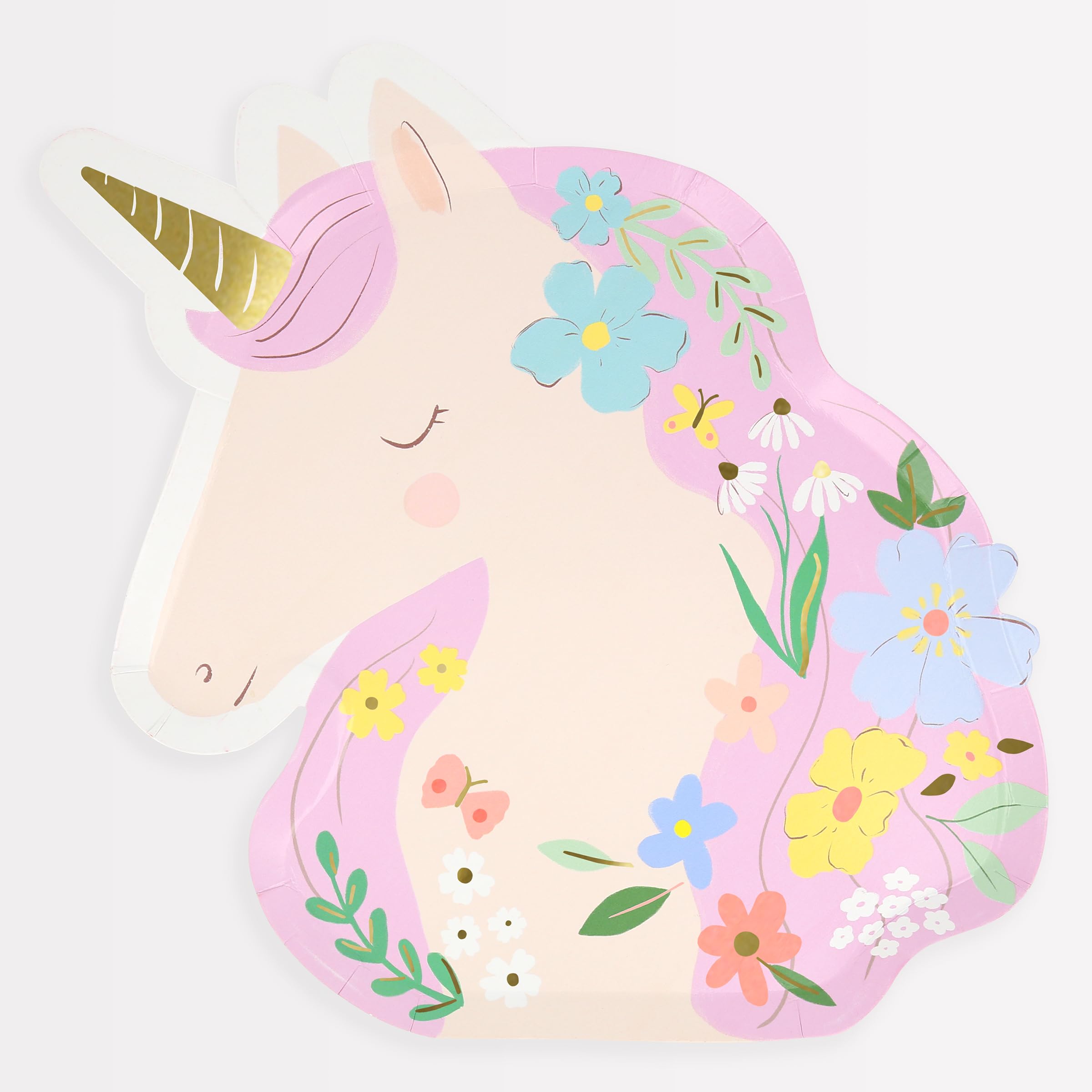 Meri Meri Meadow Unicorns Party Plates (Pack of 8), Disposable Paper Unicorn Plates, Hot & Cold Food, Kids & Adults, Pastel Colous, Gold Foil, 9.25" x 10"