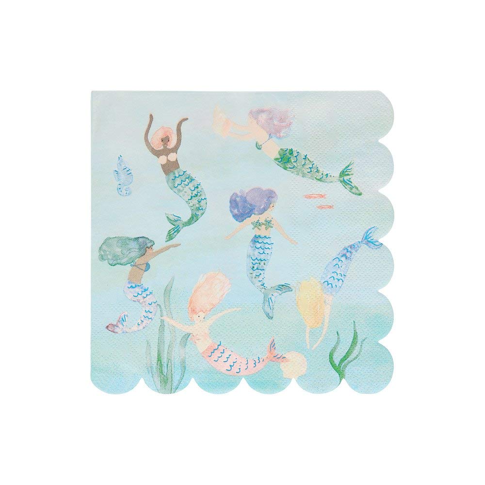 Meri Meri Mermaids Swimming Napkins (Pack of 16), Thick & Absorbent 3-Ply Paper Mermaid Napkins, Disposable - Image 4